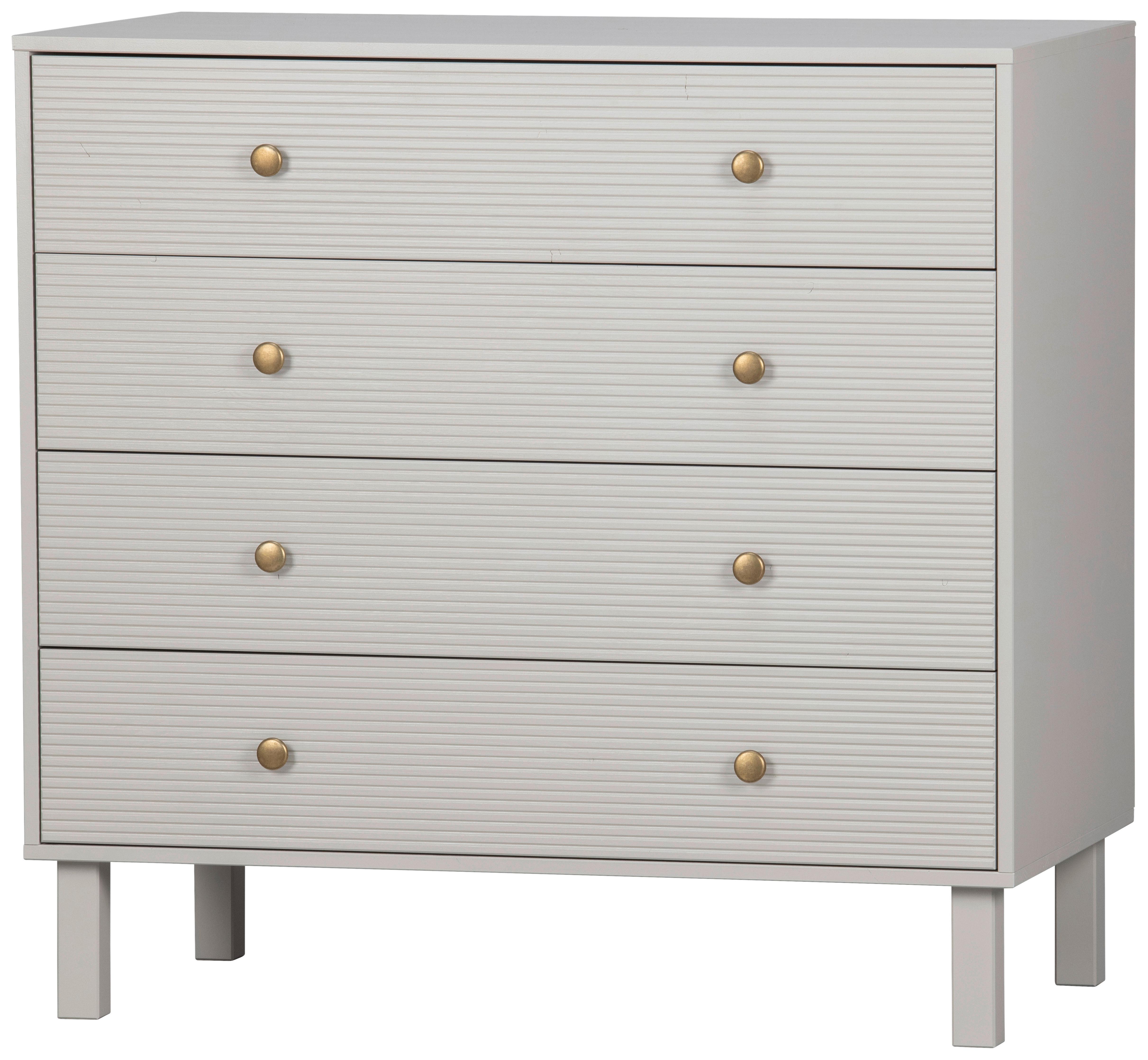 Kommode Madu Hellgrau B: 94cm - Goldfarben/Hellgrau, Design, Holz/Metall (94/91/52cm) - Livetastic