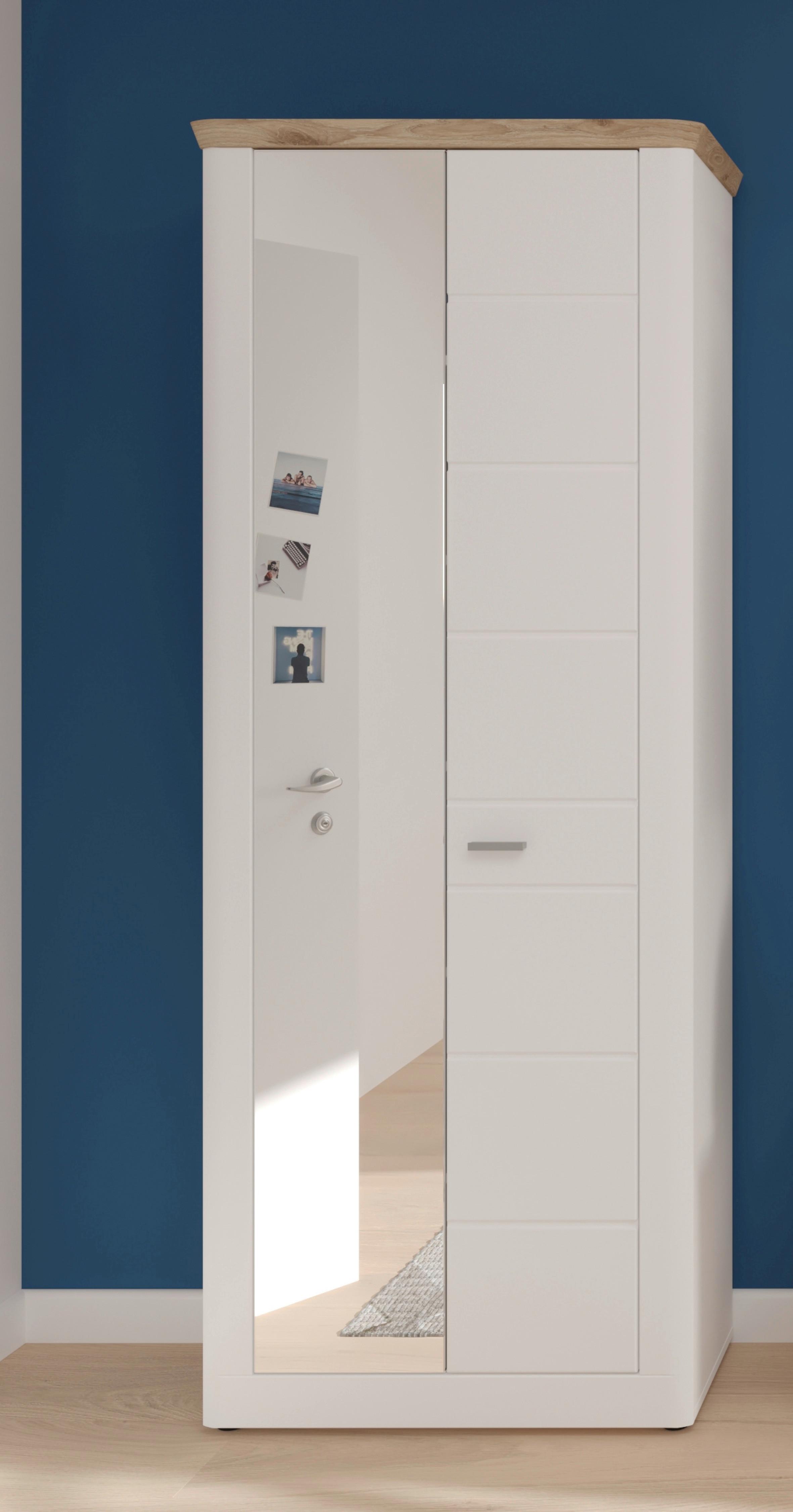 Garderobenschrank Michigan ca. 79x204 cm Weiß m. Spiegel - Weiß, LIFESTYLE, Holzwerkstoff/Kunststoff (79/204/37cm) - MID.YOU