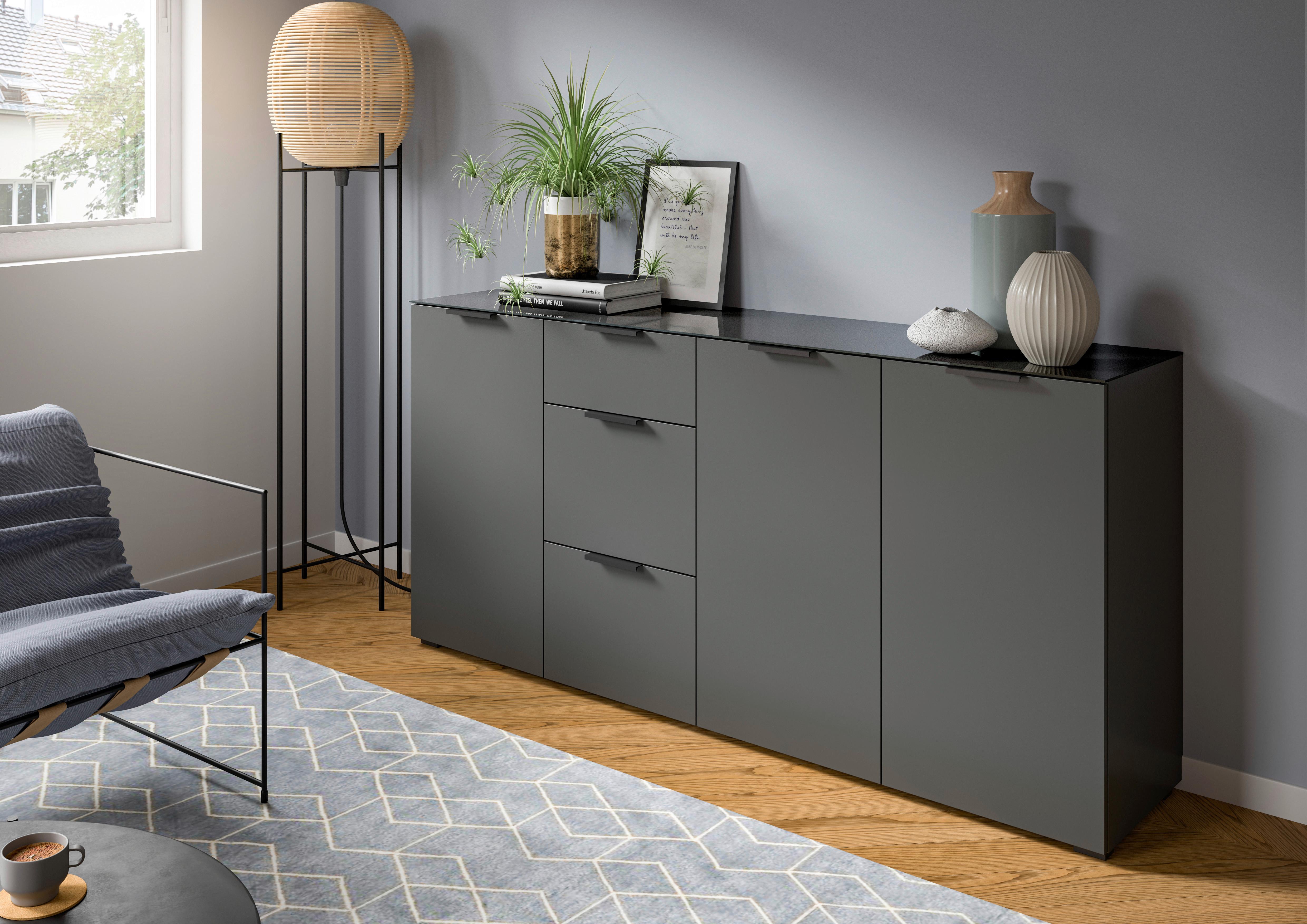 Sideboard Ray ca. 179x86 cm Anthrazit - Anthrazit, Design, Glas/Holzwerkstoff (179/86/40cm) - Livetastic