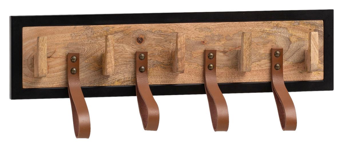 WANDGARDEROBE WL6.786 - Schwarz/Braun, Design, Leder/Holz (60/15/6cm) - MID.YOU
