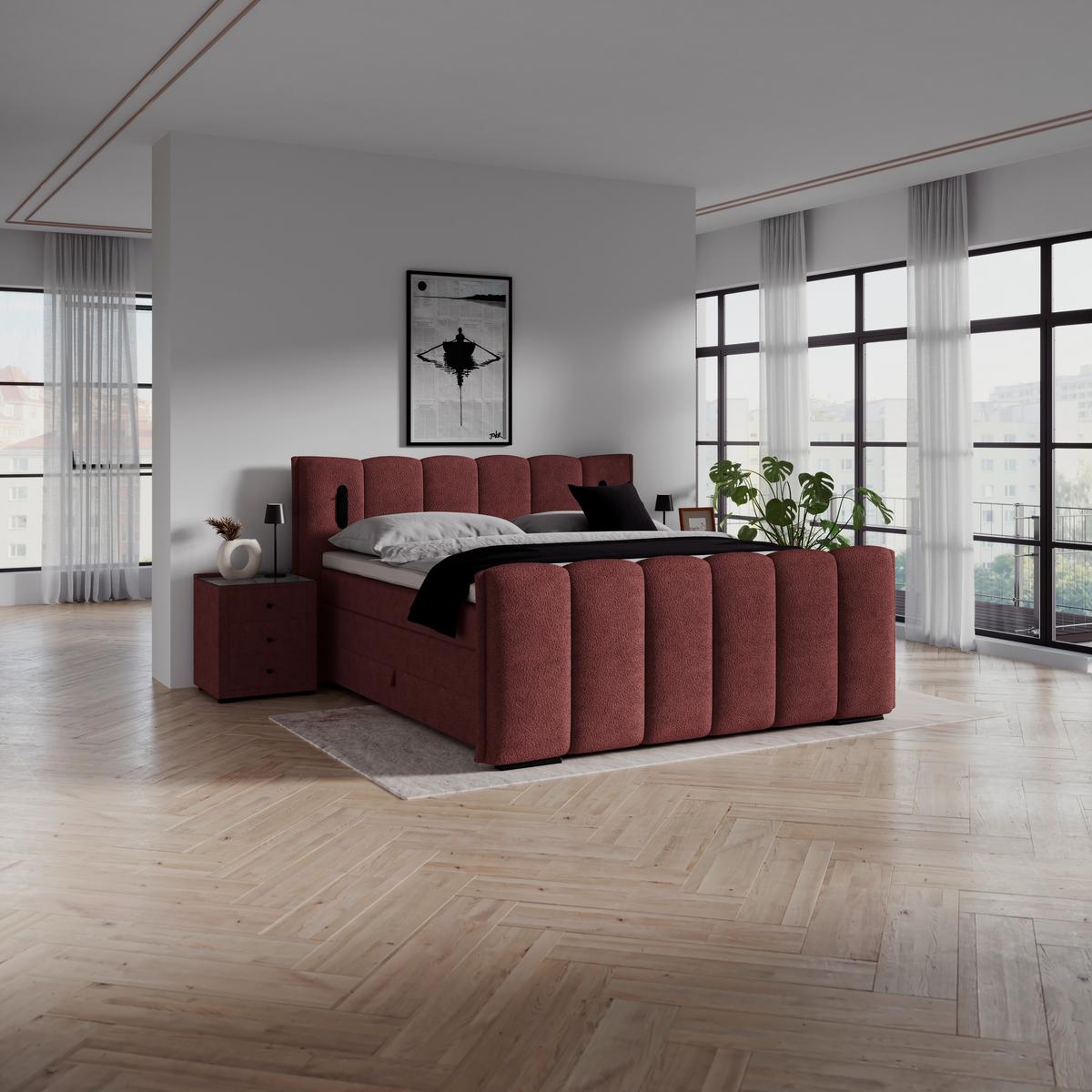 Boxspring Krevet Elysia - bordo/crna, Trend, drvni materijal/drvo (180/200cm) - Premium Living