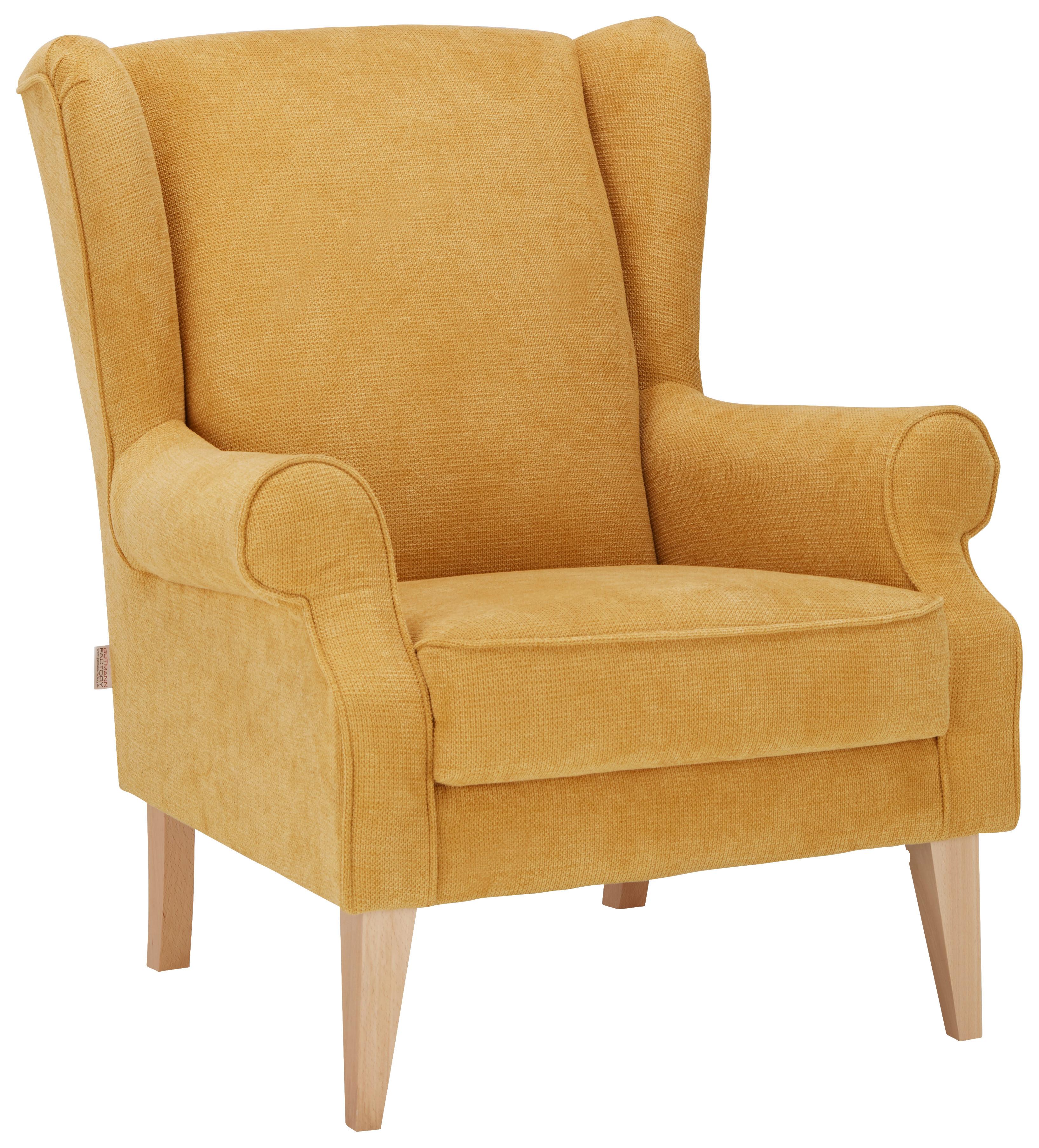 Ohrensessel Viola in Gelb - Gelb/Naturfarben, Textil (82/95/48/85cm) - Mömax