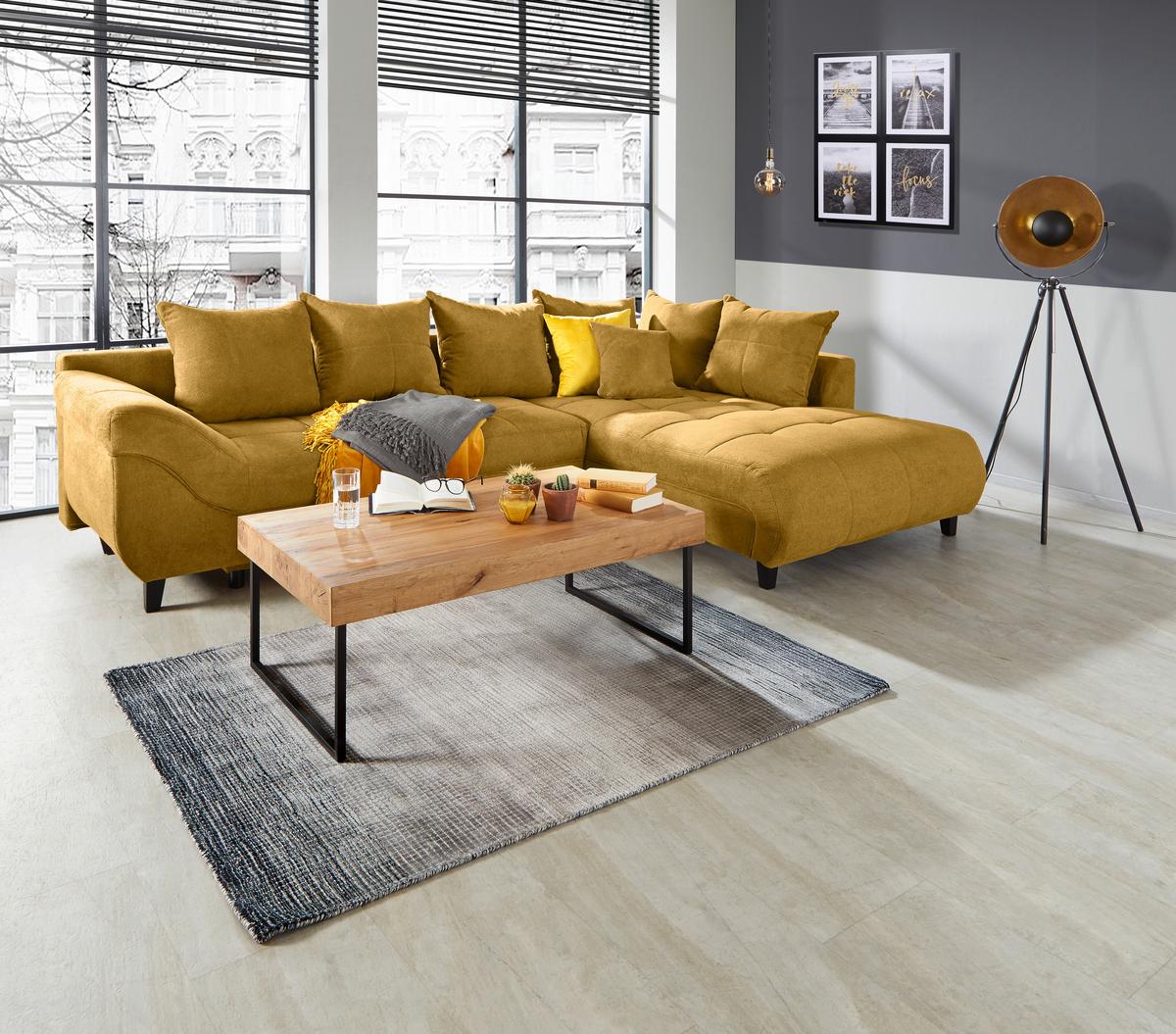 Kutna Garnitura Mendoza - siva/boje senfa, Design, tekstil/drvo (309/197cm) - Modern Living