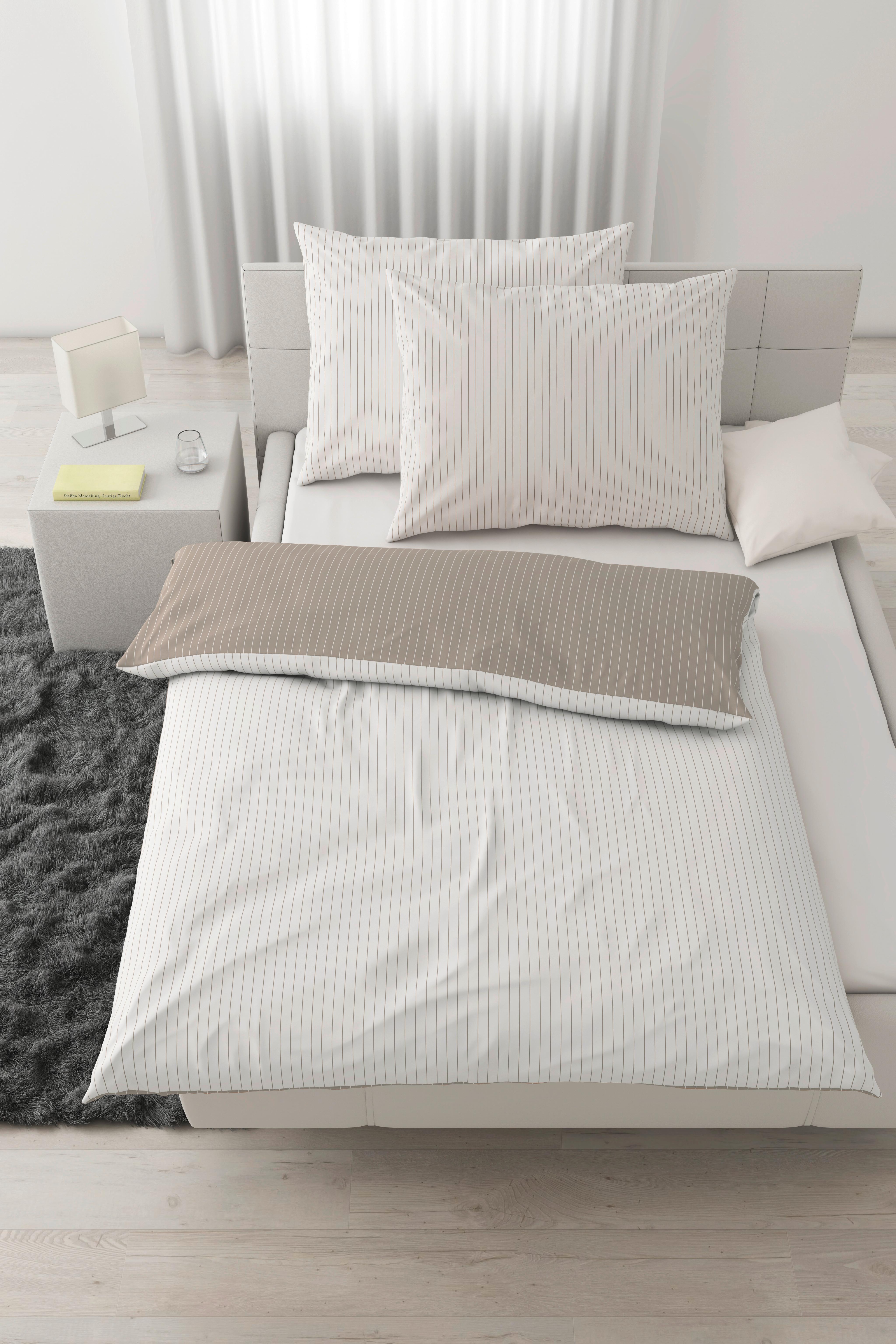 Posteljina Twill Streif 200x200/2x60x80cm - bijela/bež, Moderno, tekstil (200/200cm) - Mömax