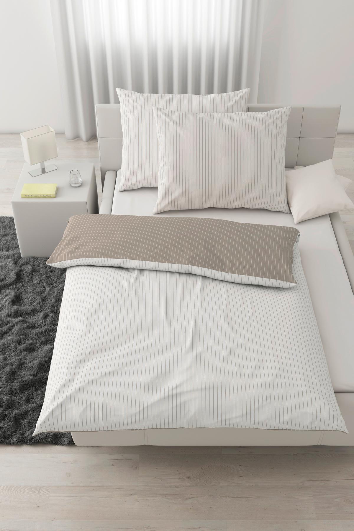 Posteljina Twill Streif 200x200/2x60x80cm - bijela/bež, Moderno, tekstil (200/200cm) - Mömax