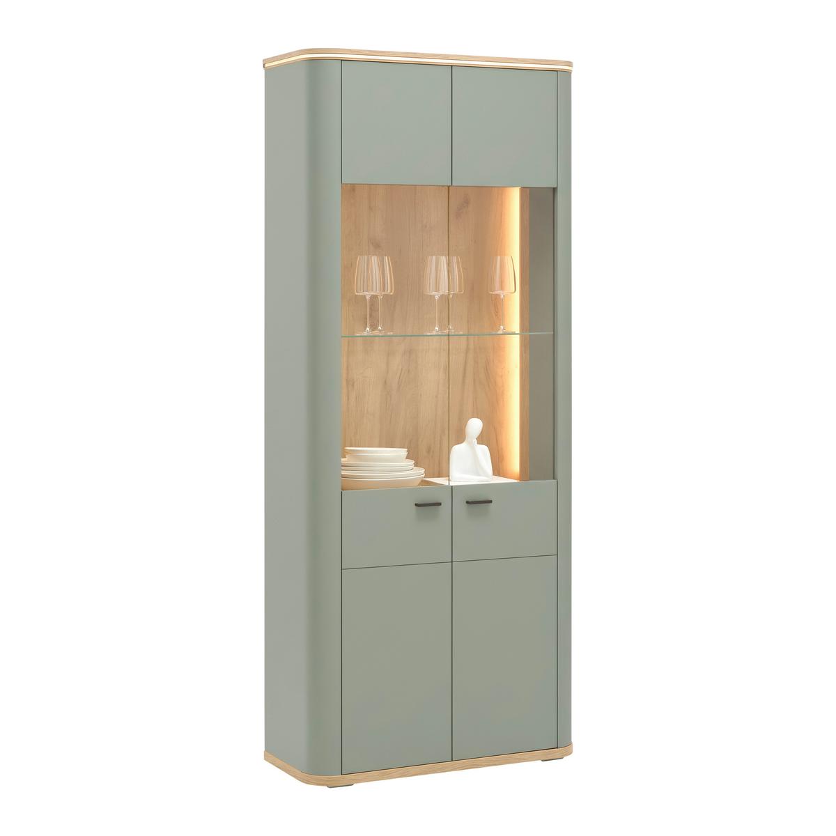Vitrine Lagos Salbeigrün/Eiche Artisan - Salbeigrün/Anthrazit, Modern, Glas/Holzwerkstoff (89,2/209,5/37,5cm) - Premium Living