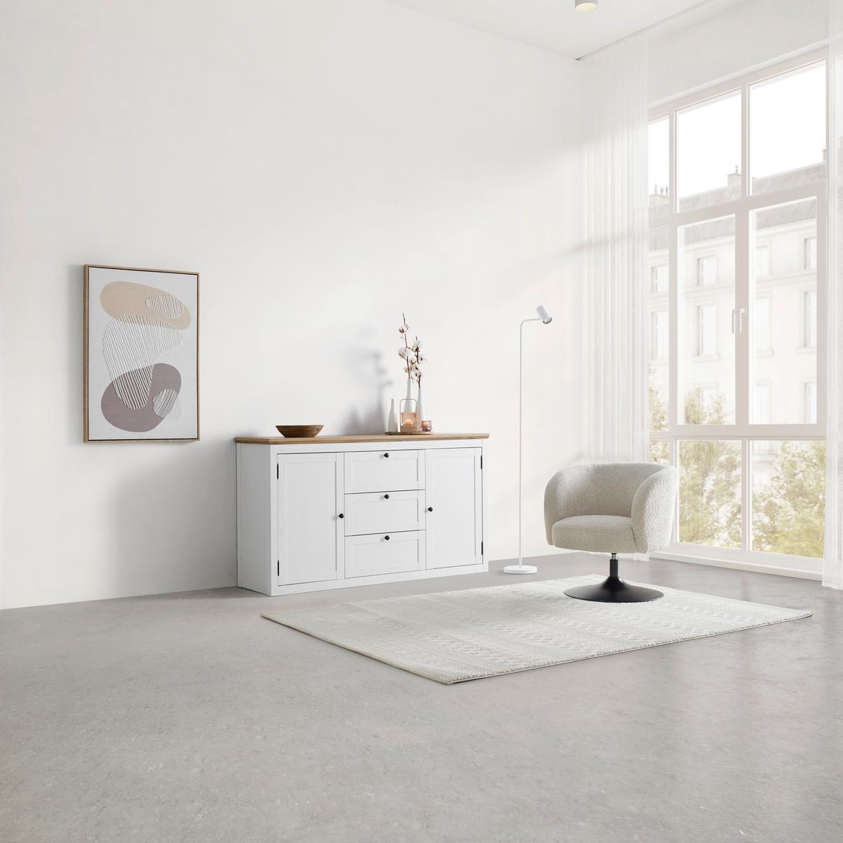 Sideboard Korsika Eichefarben/Weiß - Eichefarben/Schwarz, ROMANTIK / LANDHAUS, Holzwerkstoff/Metall (150/85/43cm) - Mömax