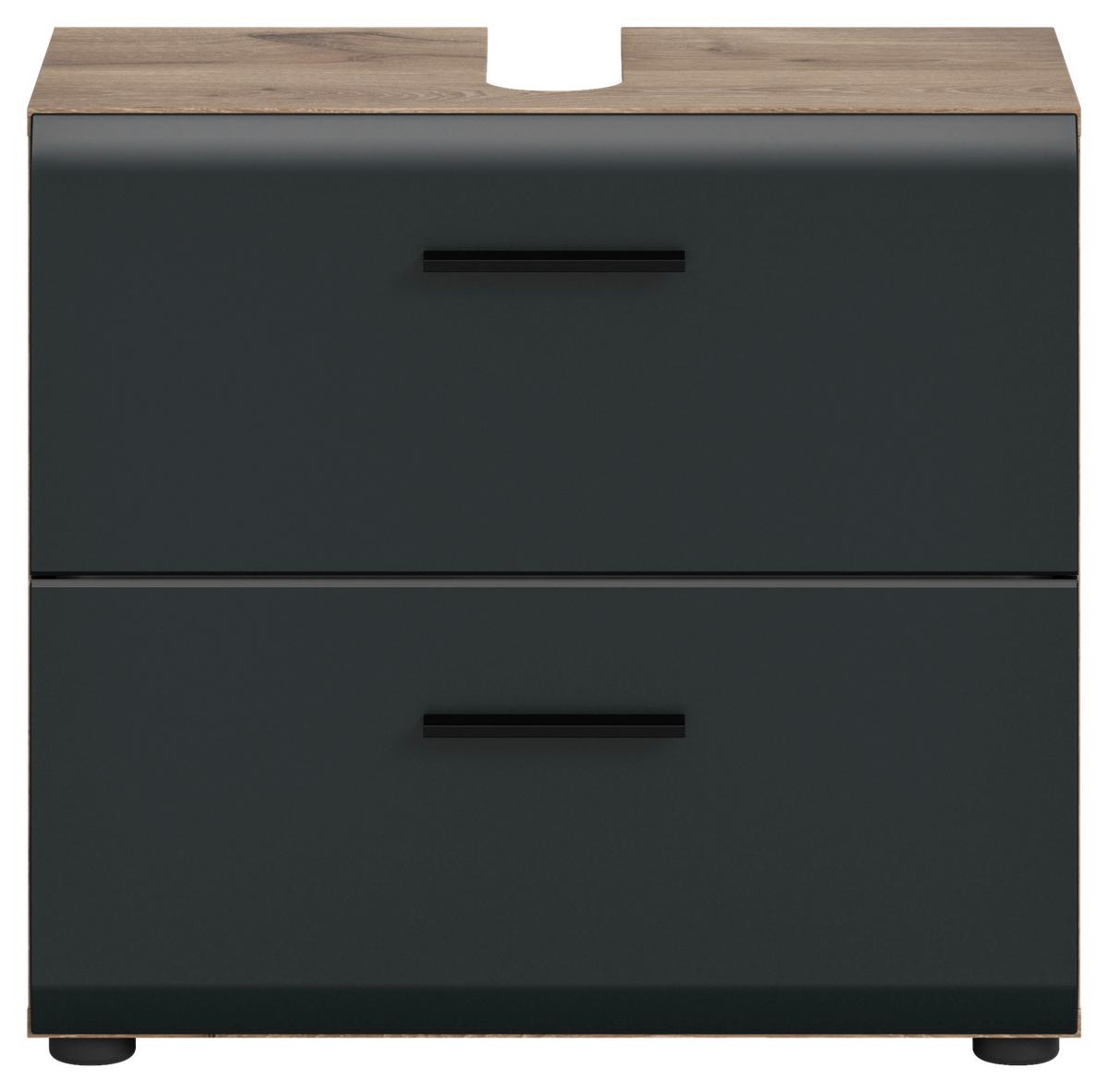 WASCHBECKENUNTERSCHRANK ICE - Eiche dunkel/Schwarz, Basics, Holzwerkstoff/Kunststoff (60/55/30cm) - MID.YOU