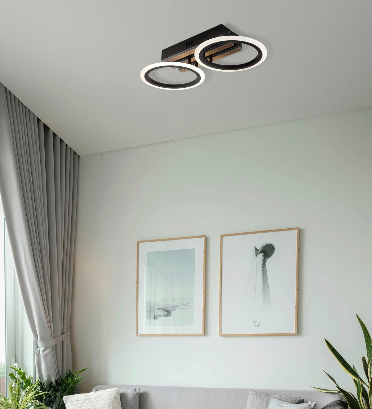 Led Stropna Svjetiljka Blevins - bijela/tamno smeđa, Natur, drvni materijal/metal (44,5/21/8,5cm) - Globo