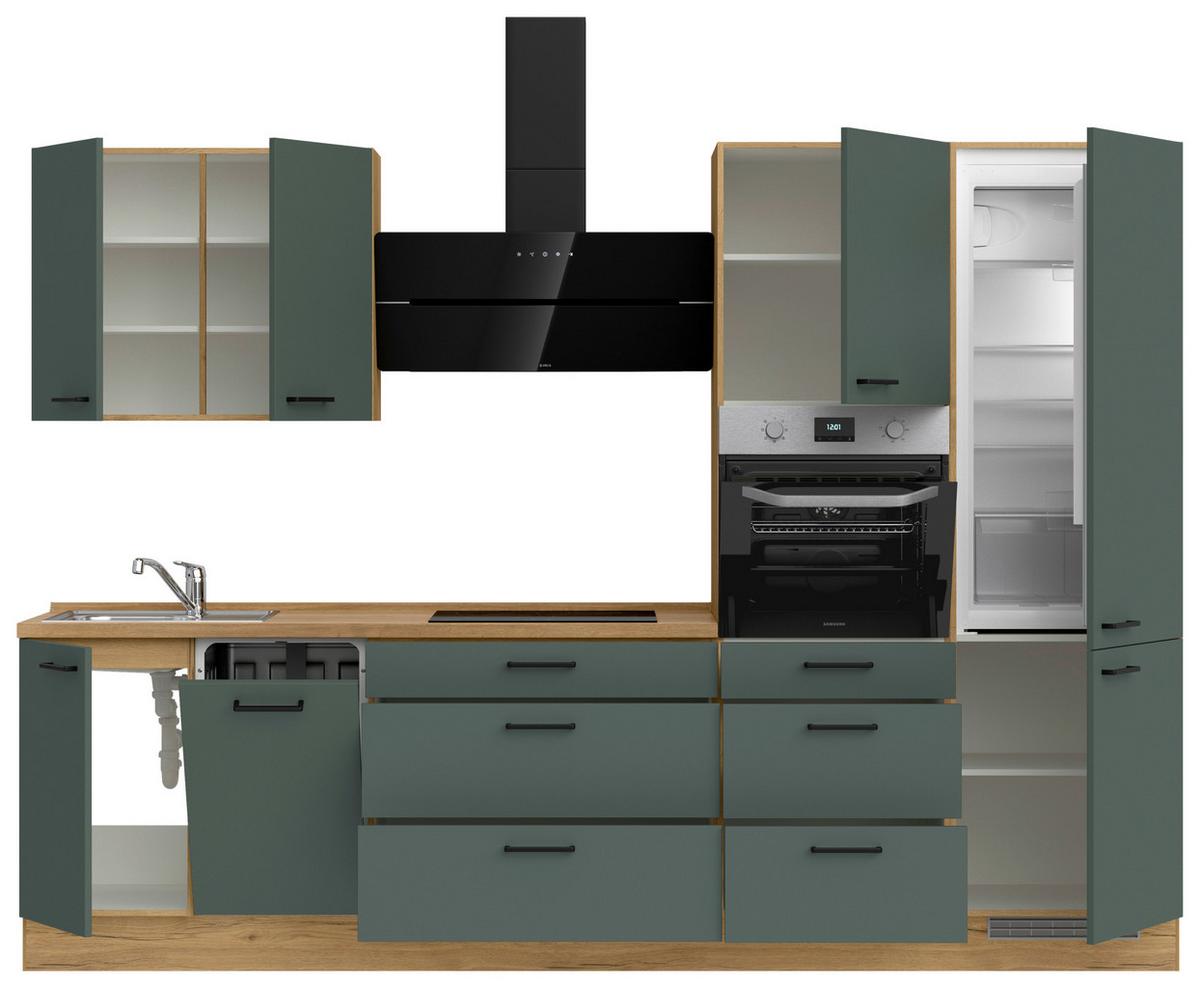 Küchenblock Easytouch High m. Geräten Dunkelgrün - Dunkelgrün/Eichefarben, MODERN, Holzwerkstoff/Metall (300cm) - Nobilia