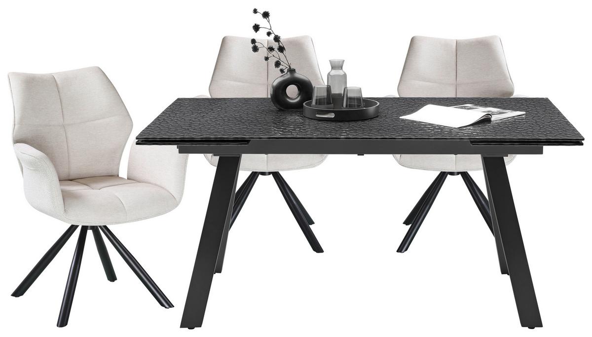 Ausziehtisch Bruno Schwarz - Schwarz, Lifestyle, Glas/Metall (160-240/90/76cm) - Premium Living