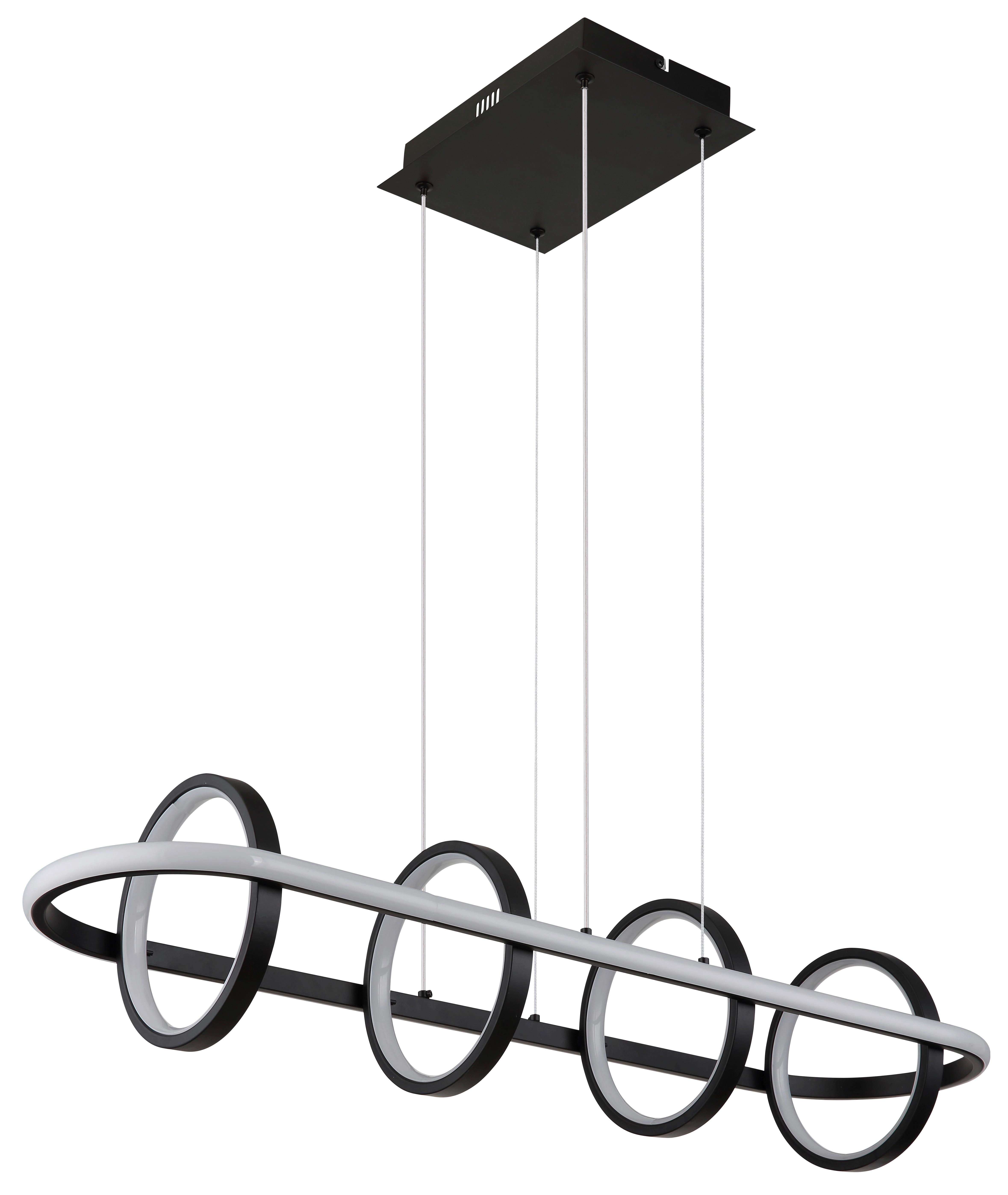 LED-Hängeleuchte Wolfhard Opal/Schwarz max. 50 Watt - Opal/Schwarz, Design, Kunststoff/Metall (90/28/120cm) - Globo