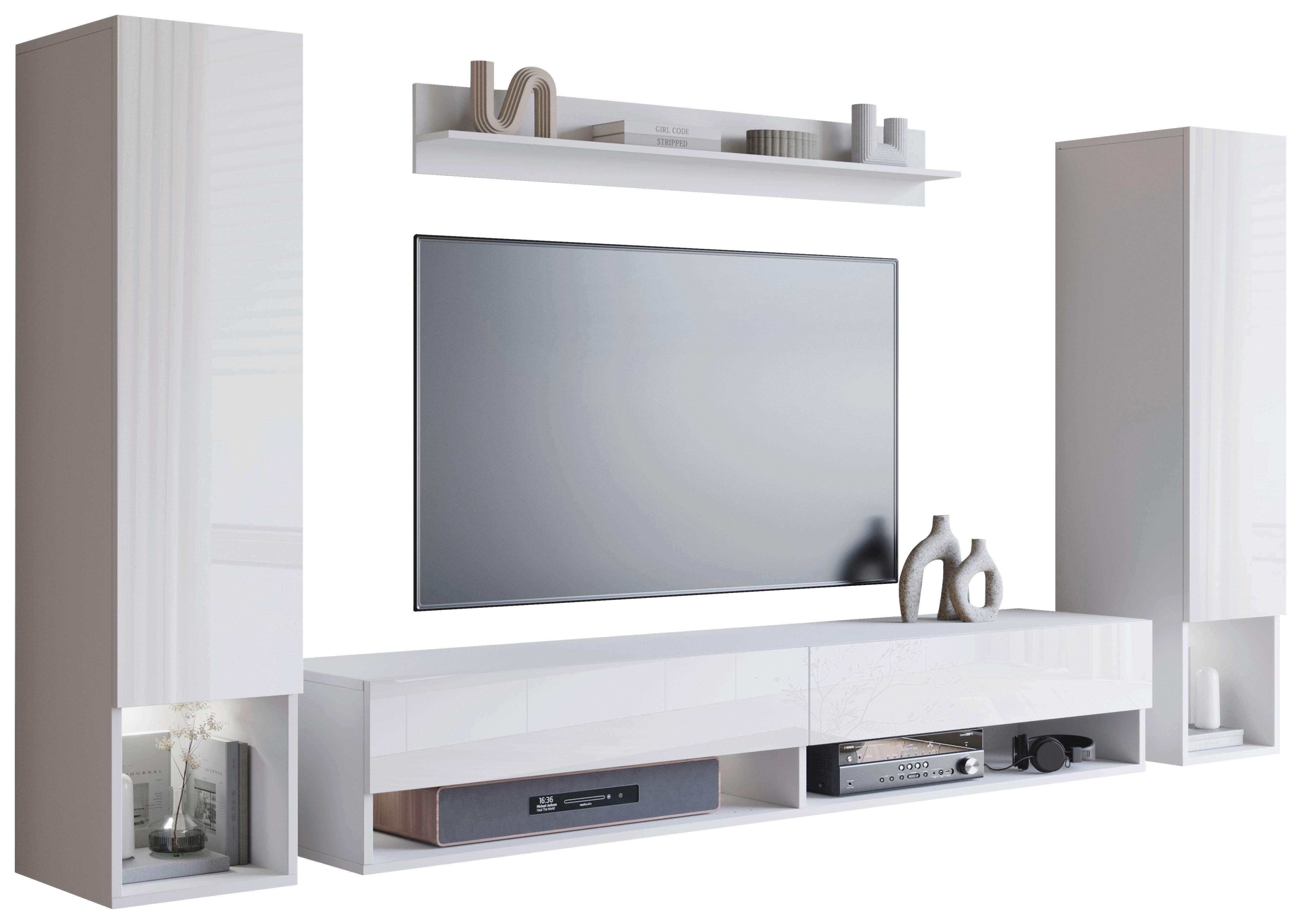 Dnevni Regal Amadeo 2, Bela, Visoki Sijaj, 4-Delno - bela/visoki sijaj, Basics, leseni material (245/130/32,5cm) - P & B