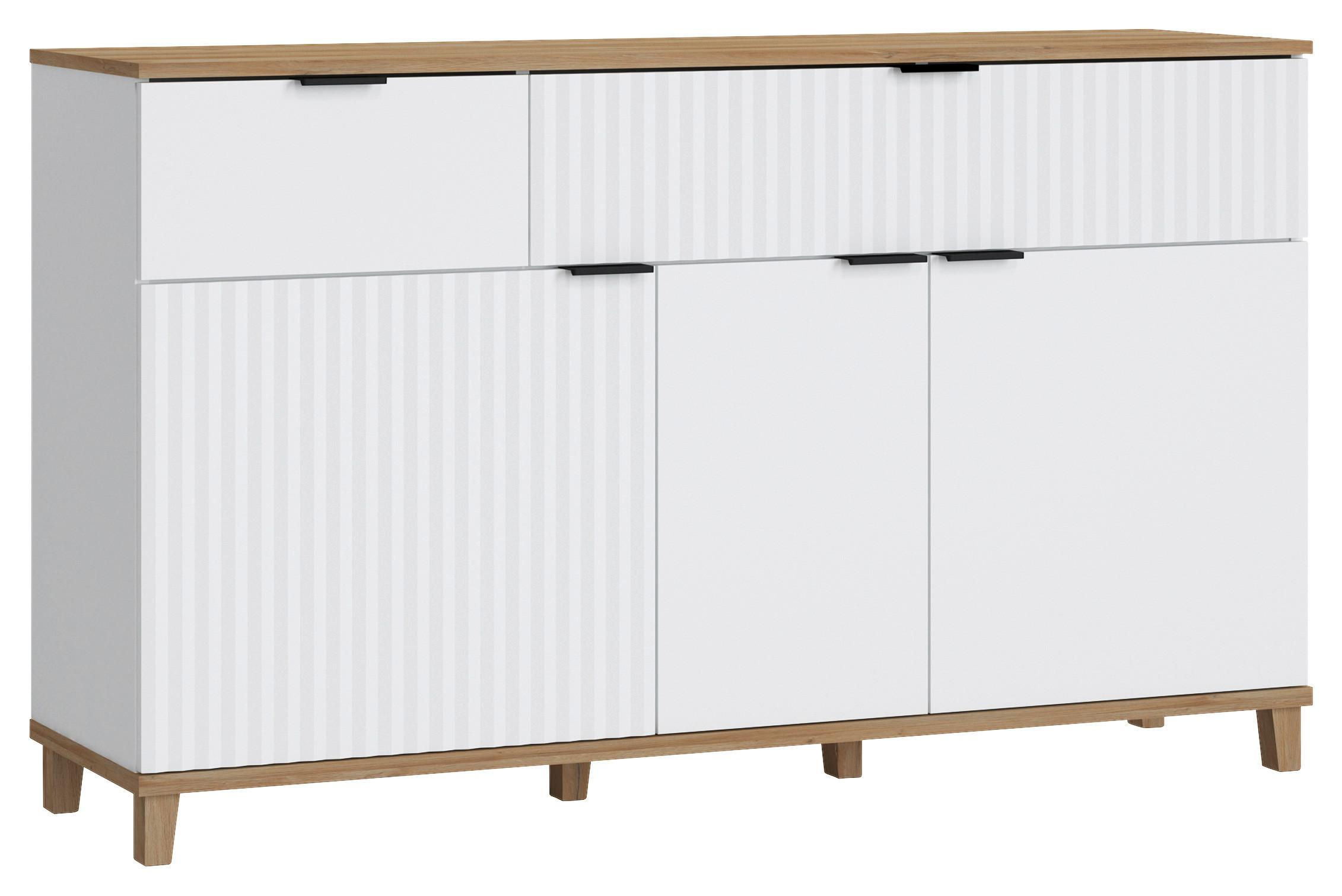 Tálalószekrény Plissee - tölgyfa/fehér, Modern, faalapú anyag/fém (145/86/40cm)