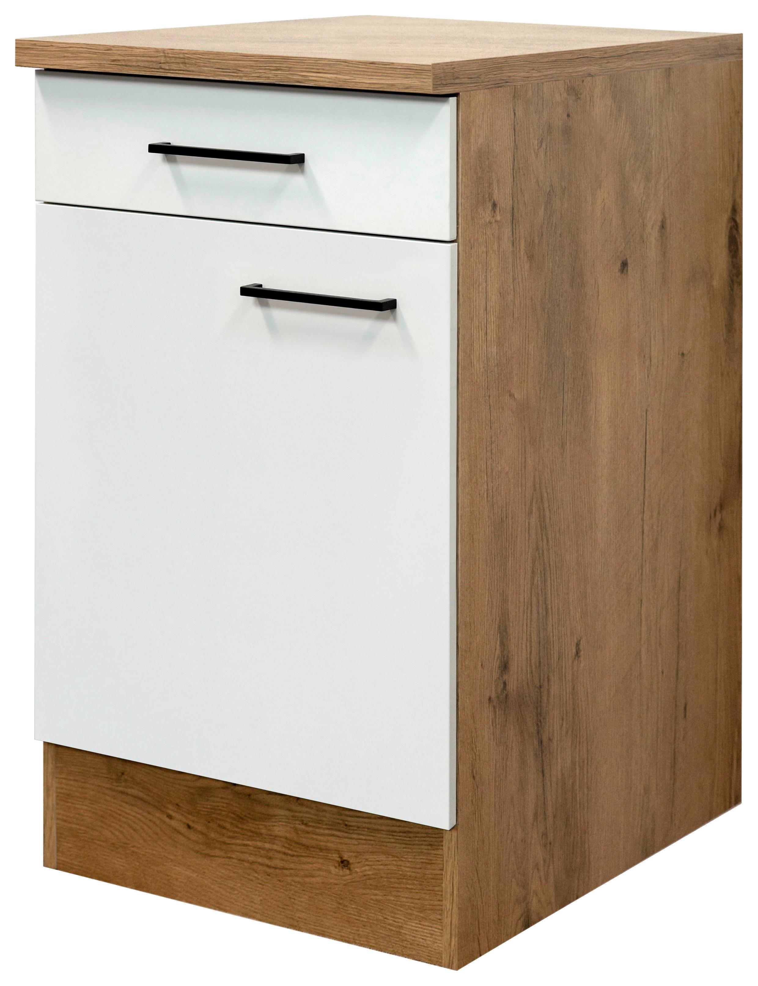 Küchenunterschrank Avila Eichefarben/Magnolie - Eichefarben/Magnolie, KONVENTIONELL, Holzwerkstoff/Metall (50/85/57cm) - FlexWell