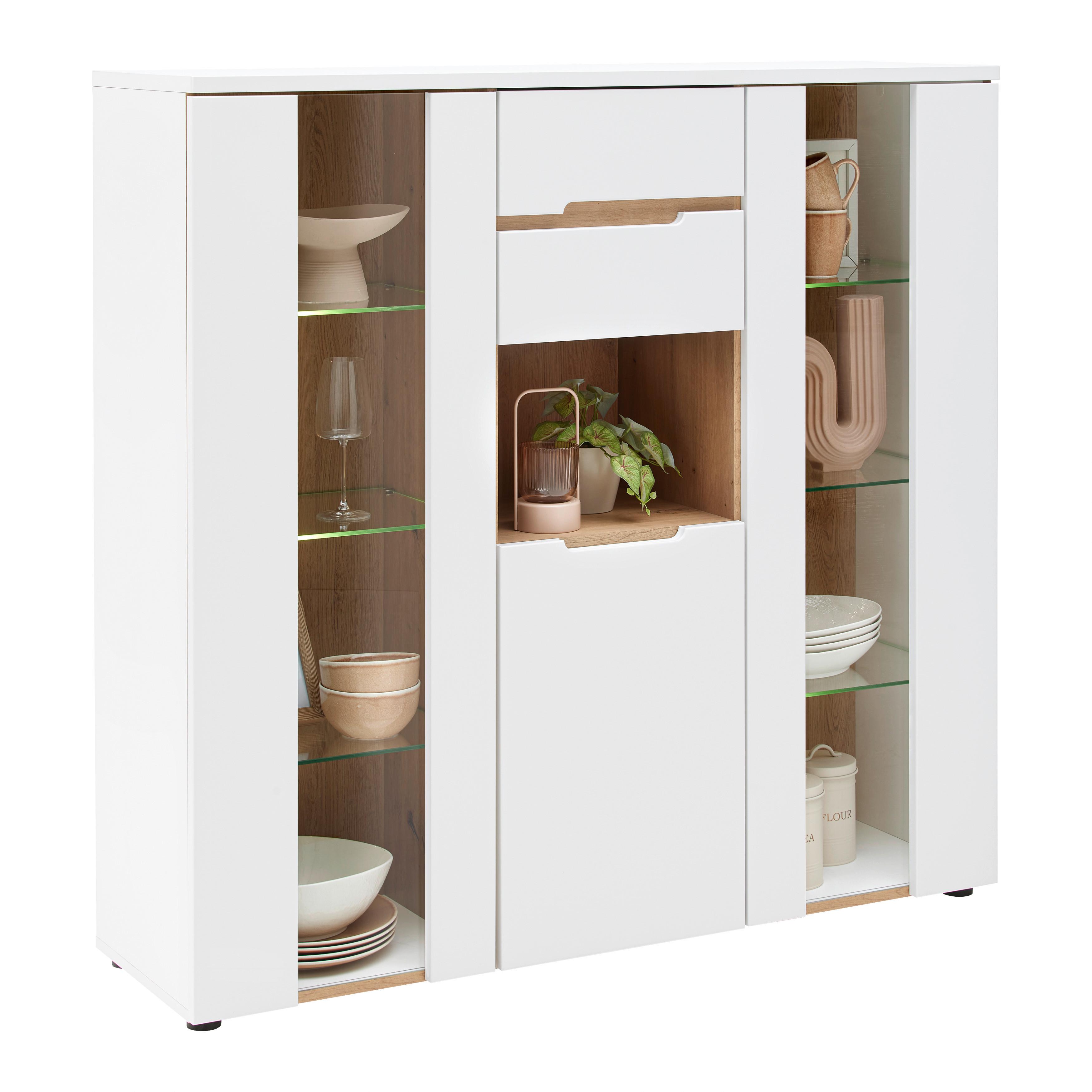 Highboard Dallas Weiß/Eiche Artisan - Schwarz/Weiß, MODERN, Holzwerkstoff (130/127/38cm) - Mömax