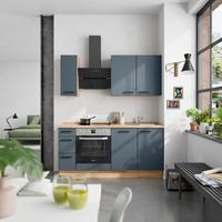 Küchenblock Easytouch High- Line inkl. 3 Geräte Eiche/Blau - Eichefarben/Schwarz, MODERN, Holzwerkstoff/Metall (180cm) - Nobilia
