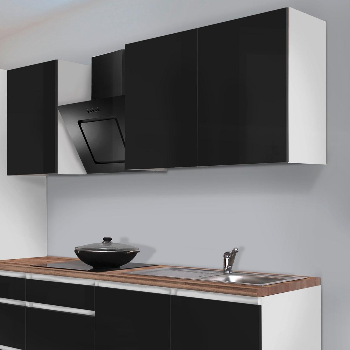 Küchenblock Premium Schwarz mit E-Geräten B: ca. 270 cm - Schwarz/Braun, MODERN, Holzwerkstoff (270cm) - Respekta