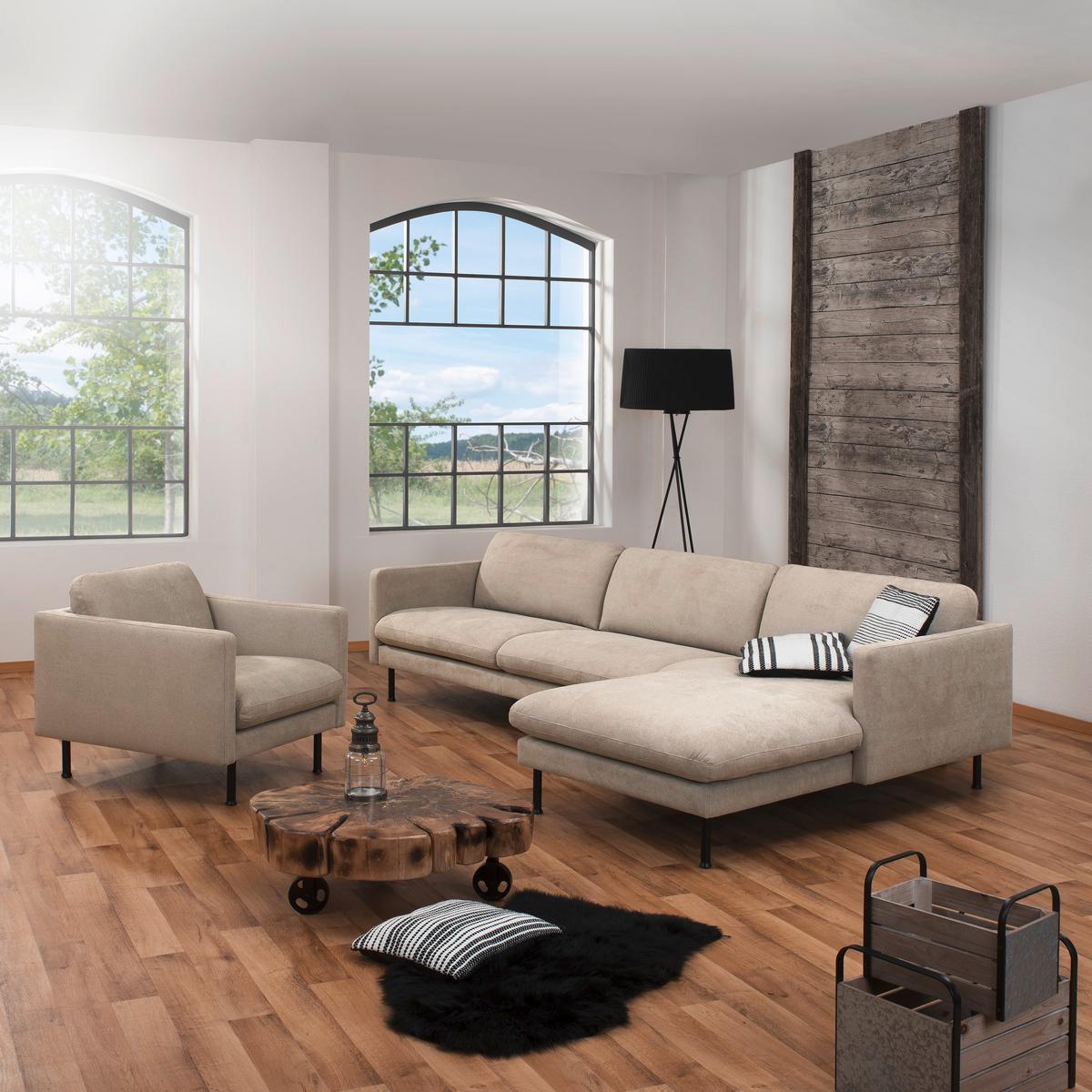 Ecksofa Nathan in Beige Flachgewebew. - Beige/Schwarz, MODERN, Textil/Metall (286/160cm) - Max Winzer