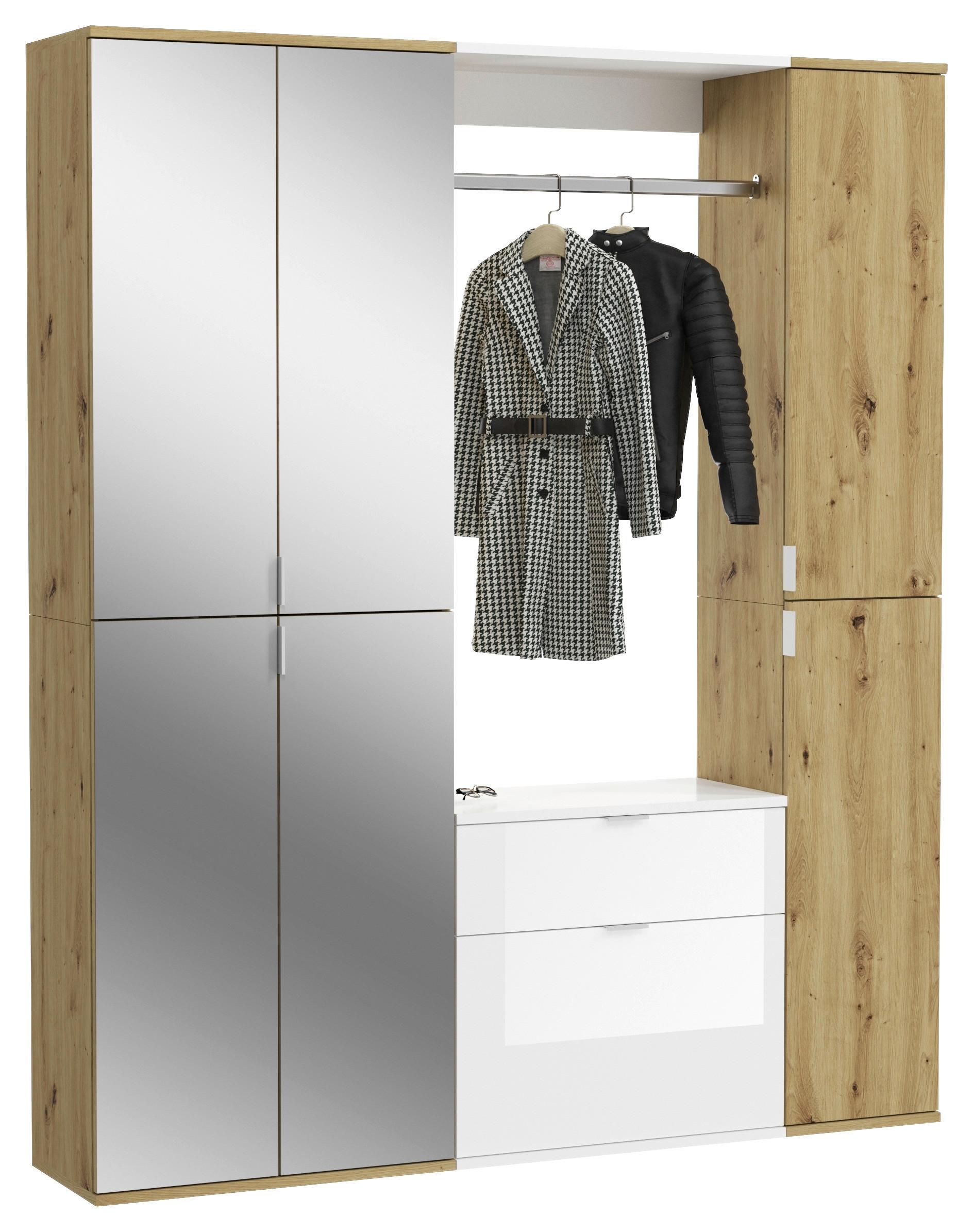 Garderobe Projekt X ca. 152x193 cm Eiche/Weiß - Weiß Hochglanz, KONVENTIONELL, Glas/Holzwerkstoff (152/193/34cm) - MID.YOU