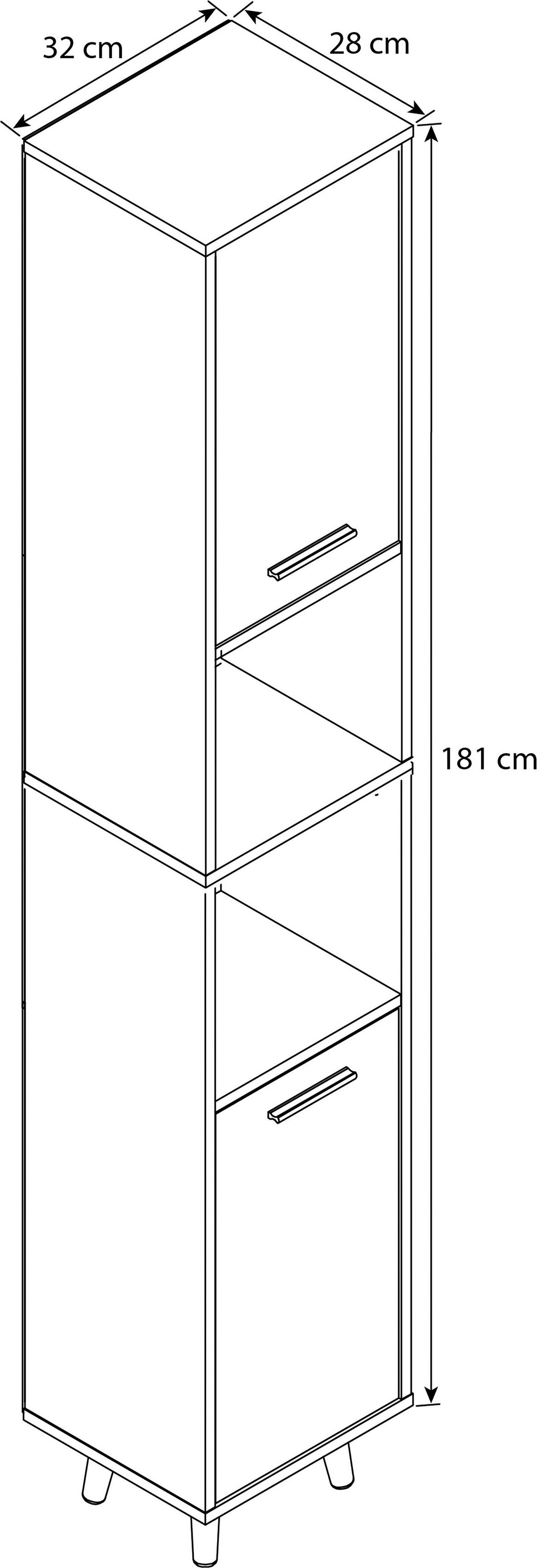 Hochschrank Landos ca. 32x181 cm Weiß/Honigeiche - Honigeiche/Eichefarben, MODERN, Holzwerkstoff/Kunststoff (32/181/28cm) - MID.YOU