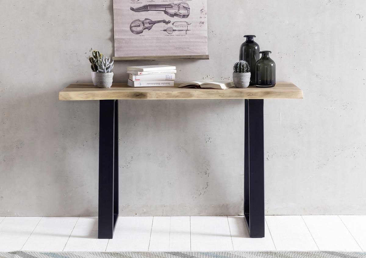 Konsolentisch "Gaya" ca. 120x45 cm, aus Akazie - Schwarz/Akaziefarben, Design, Holz/Metall (120/45/75cm) - MID.YOU