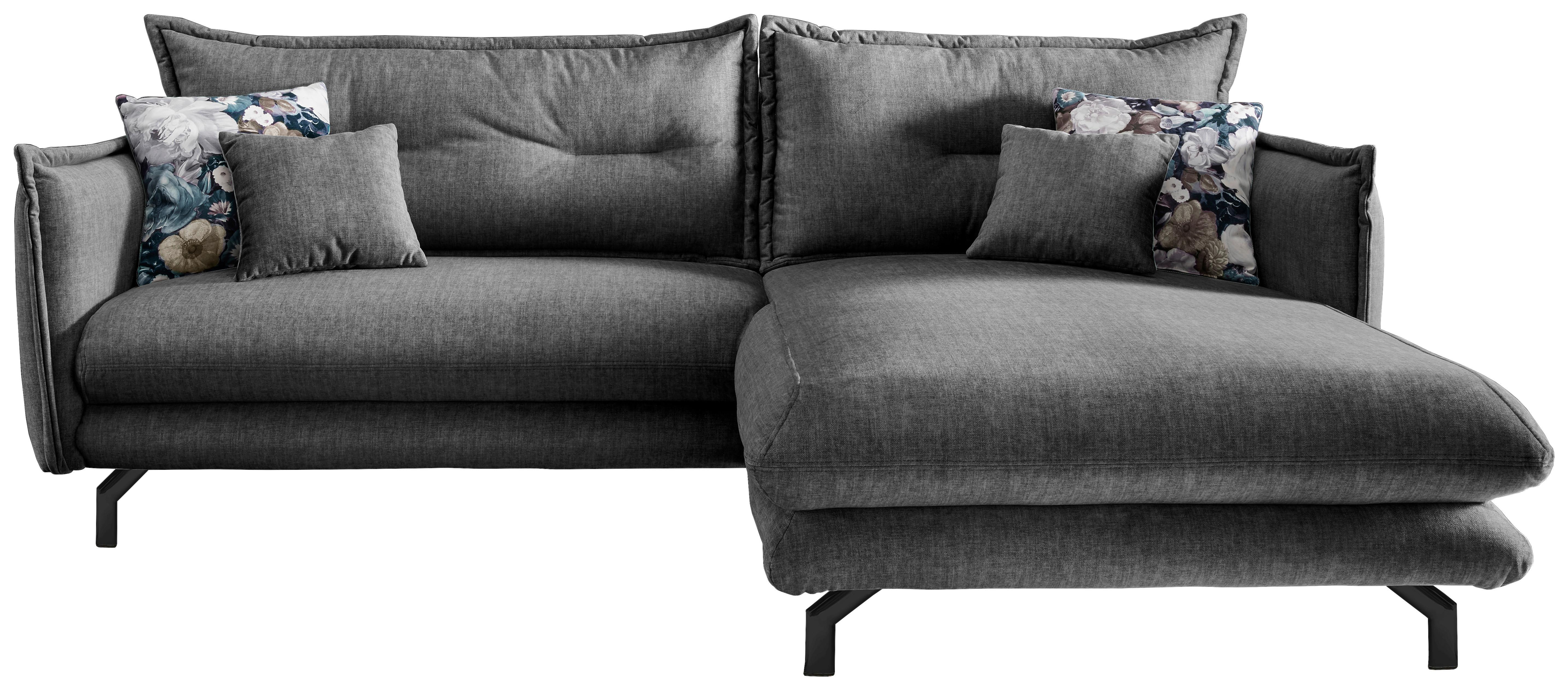 Wohnlandschaft Lava Grau Velours - Türkis/Schwarz, MODERN, Textil/Metall (255/180cm) - Livetastic