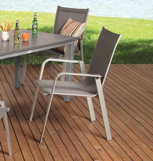 Gartensessel-Set 4tlg. stapelbar Urban Aluminium - Platinfarben/Graphitfarben, Basics, Textil/Metall (69/97/62cm) - Acamp