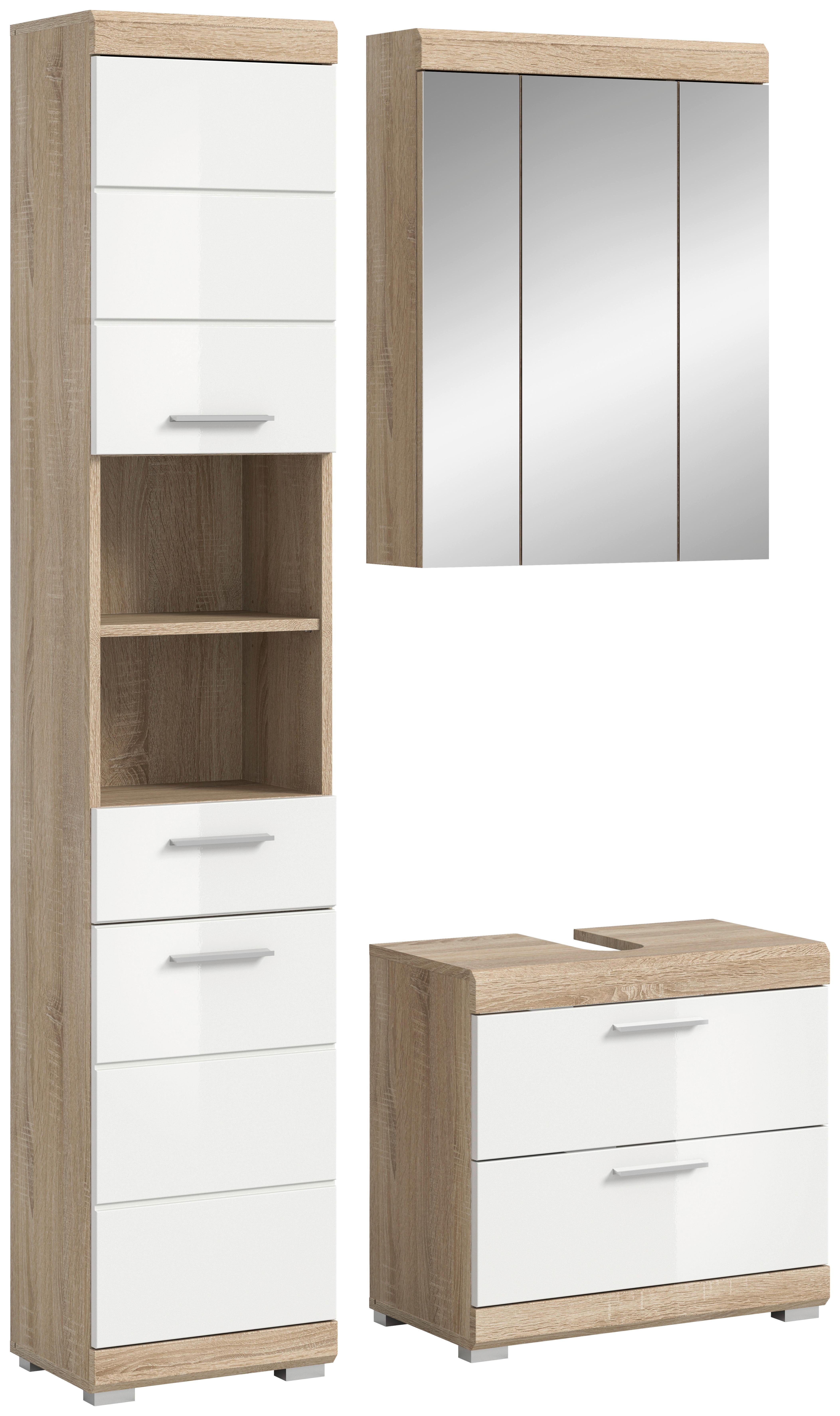 Kopalnica Lambada, Barva Hrasta, Bela, 3-Delna - srebrne barve/bela, Moderno, umetna masa/steklo (97cm) - MID.YOU
