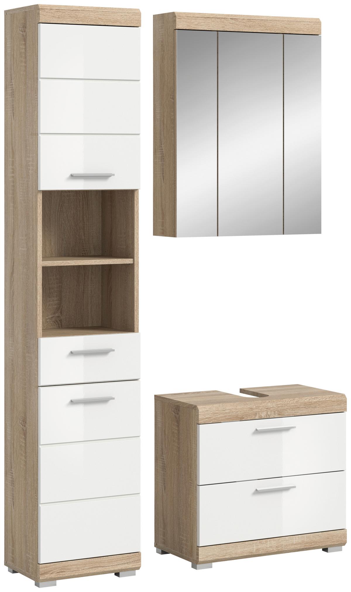 Kopalnica Lambada, Barva Hrasta, Bela, 3-Delna - srebrne barve/bela, Moderno, umetna masa/steklo (97cm) - MID.YOU