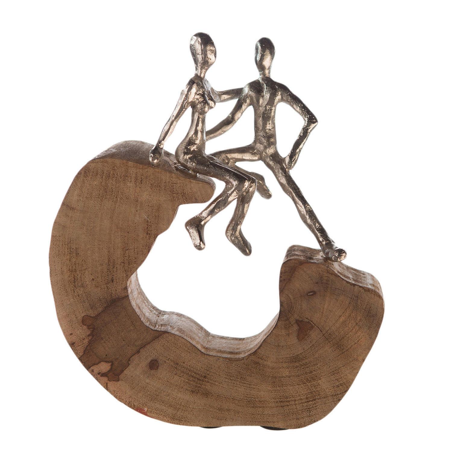 Skulptur Silberfarben/Hellbraun - Hellbraun/Silberfarben, Basics, Holz/Metall (25/27/9cm)