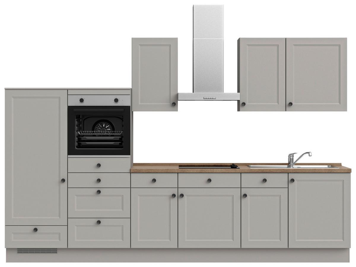 Küchenblock Cascada Low m. Geräten Grau - Eiche dunkel/Schwarz, MODERN, Holzwerkstoff/Metall (330cm) - Nobilia