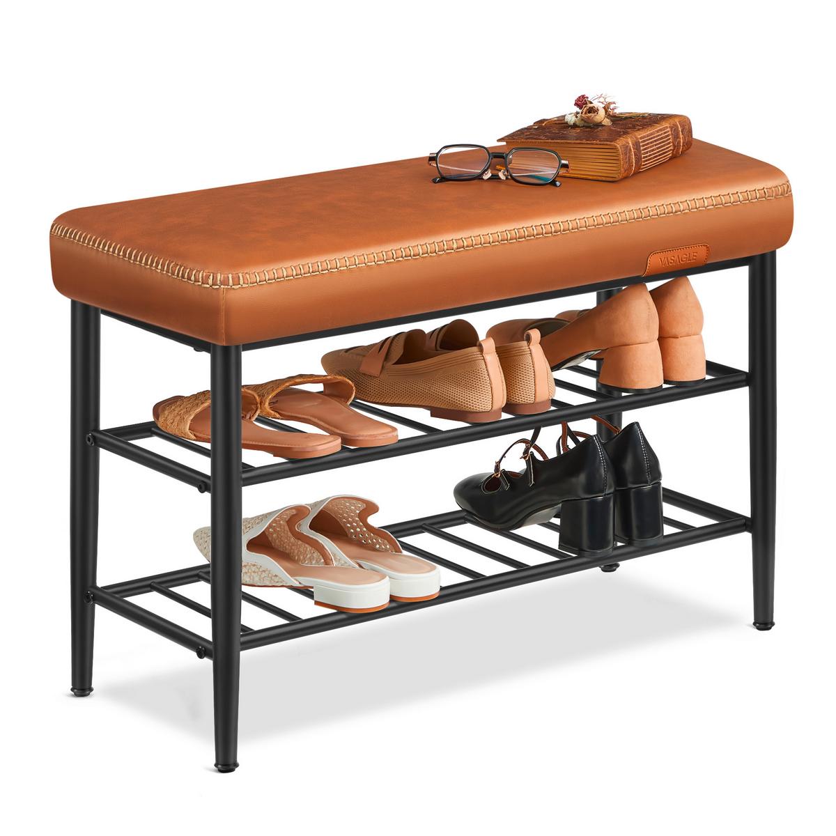 Schuhbank in Schwarz, Cognac ca. 80x50x30 cm - Cognac/Schwarz, Trend, Textil/Metall (80/50/30cm) - MID.YOU