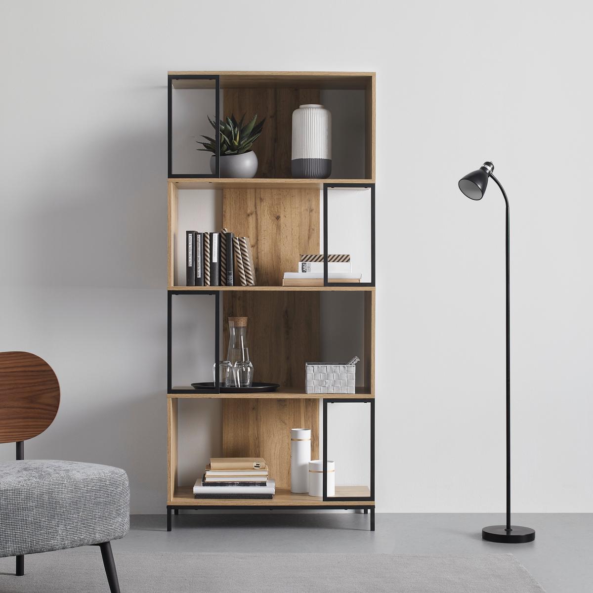 Stoječ Regal Geny, Črna, Barva Hrasta - črna/barve hrasta, Moderno, kovina (80/178/40cm) - Bessagi Home
