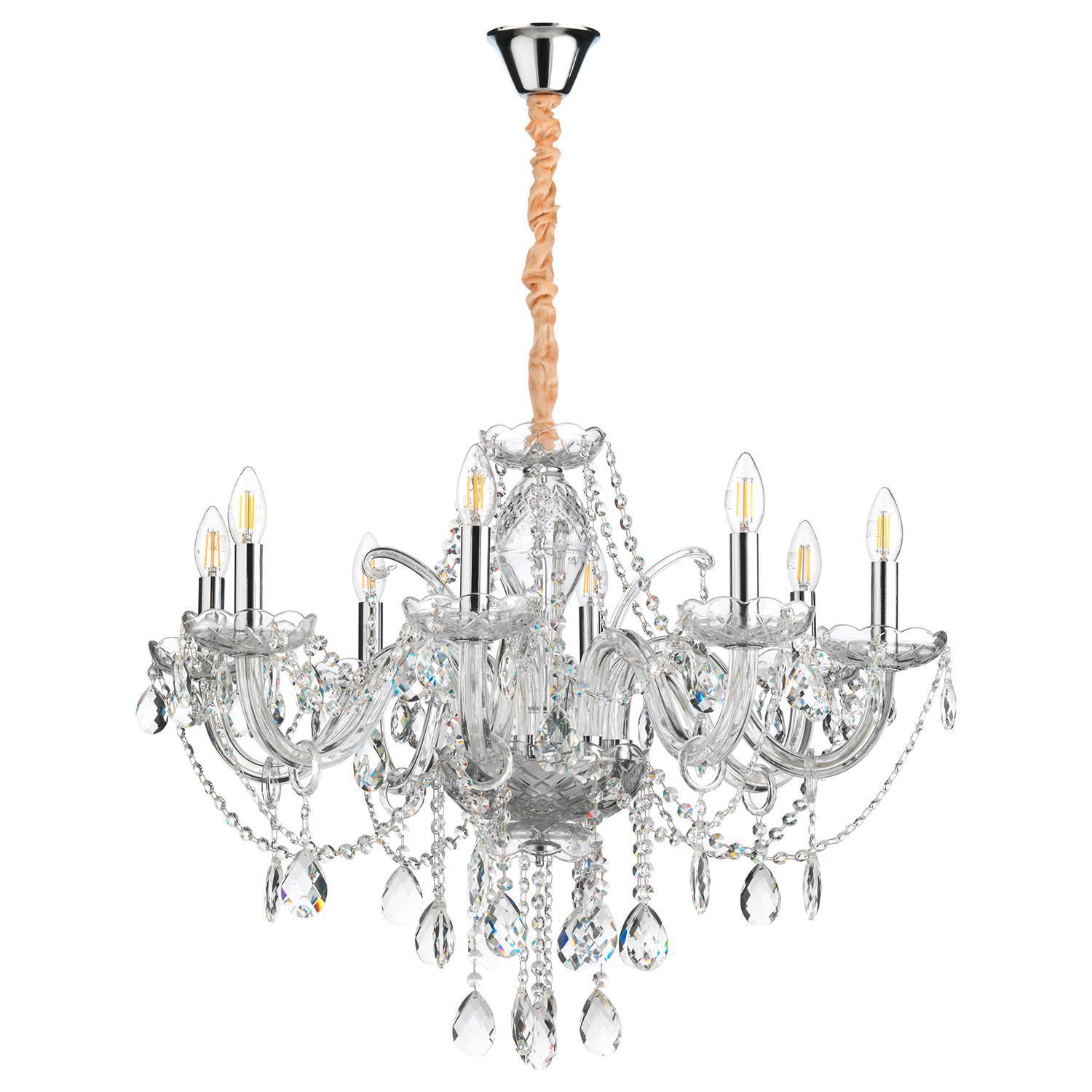 Kristall-Hängeleuchte Svetlana Chromfarben max. 6 Watt - Chromfarben/Transparent, KONVENTIONELL, Glas/Metall (75/100cm)