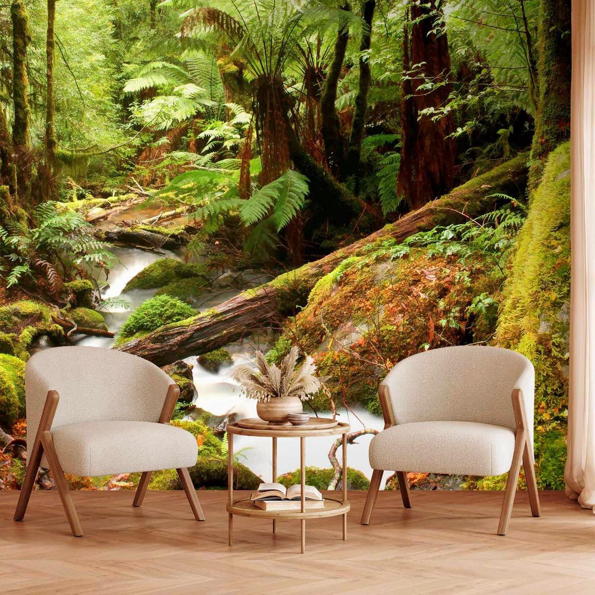Fotótapéta Forest Brook - világoszöld/zöld, Lifestyle, textil (300/210cm) - artgeist