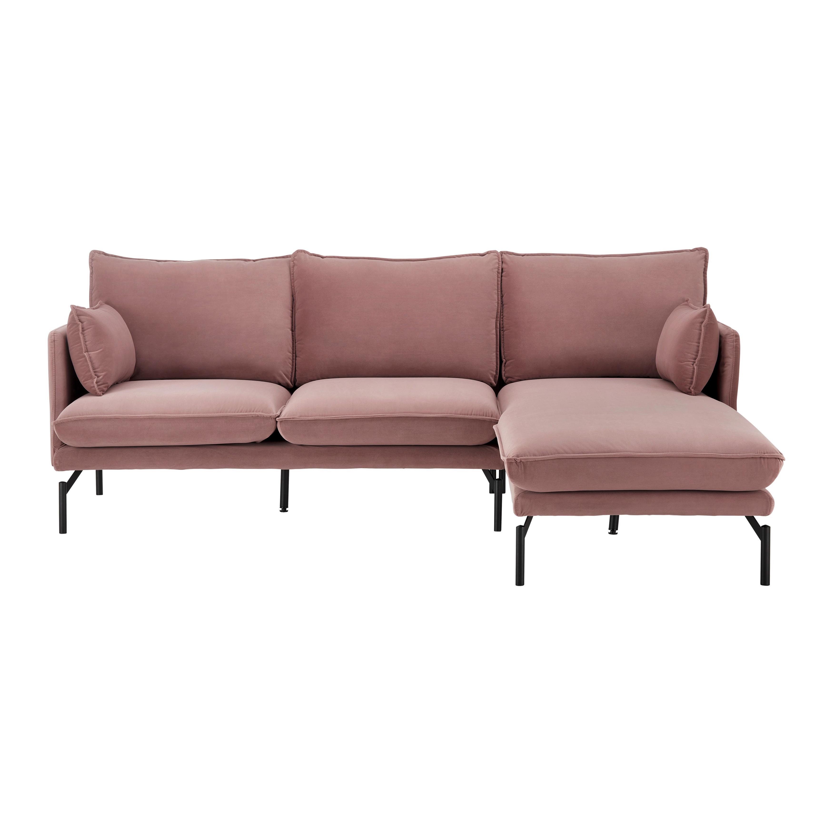 Sedežna Garnitura Rosa, Oblika L - roza/črna, Moderno, kovina/tekstil (226/84/163cm) - Bessagi Home