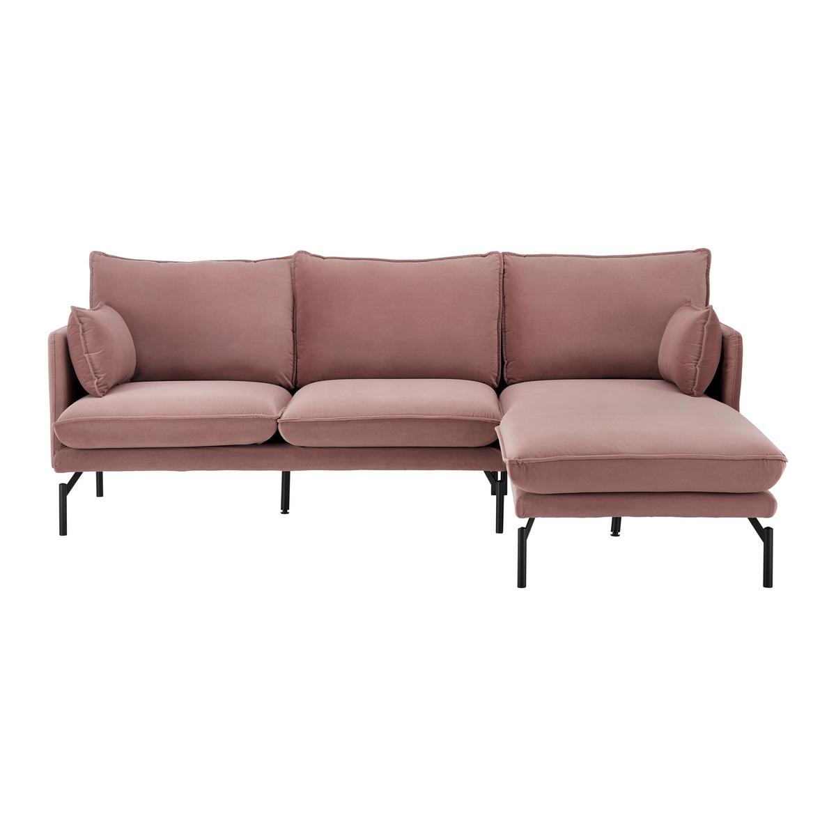 Wohnlandschaft Rosa in Rosa Samt - Schwarz/Rosa, Modern, Textil/Metall (226/84/163cm) - Bessagi Home