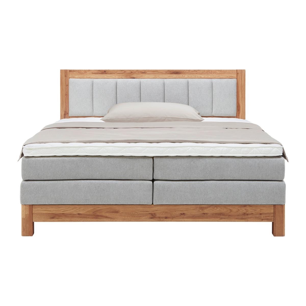 Boxspringbett Carolina Eiche/Grau ca. 160x200cm - Eichefarben/Beige, KONVENTIONELL, Holz/Textil (160/200cm) - ecoTree