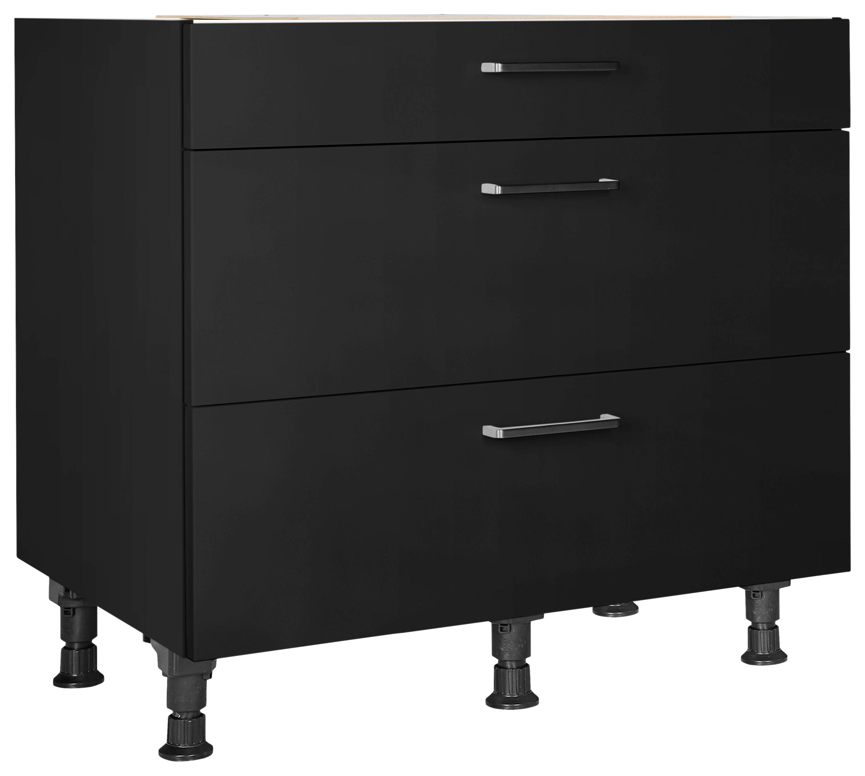 Schubkastenunterschrank Touch Schwarz - Edelstahlfarben/Schwarz, MODERN, Holzwerkstoff/Metall (90/87/56cm) - Nobilia