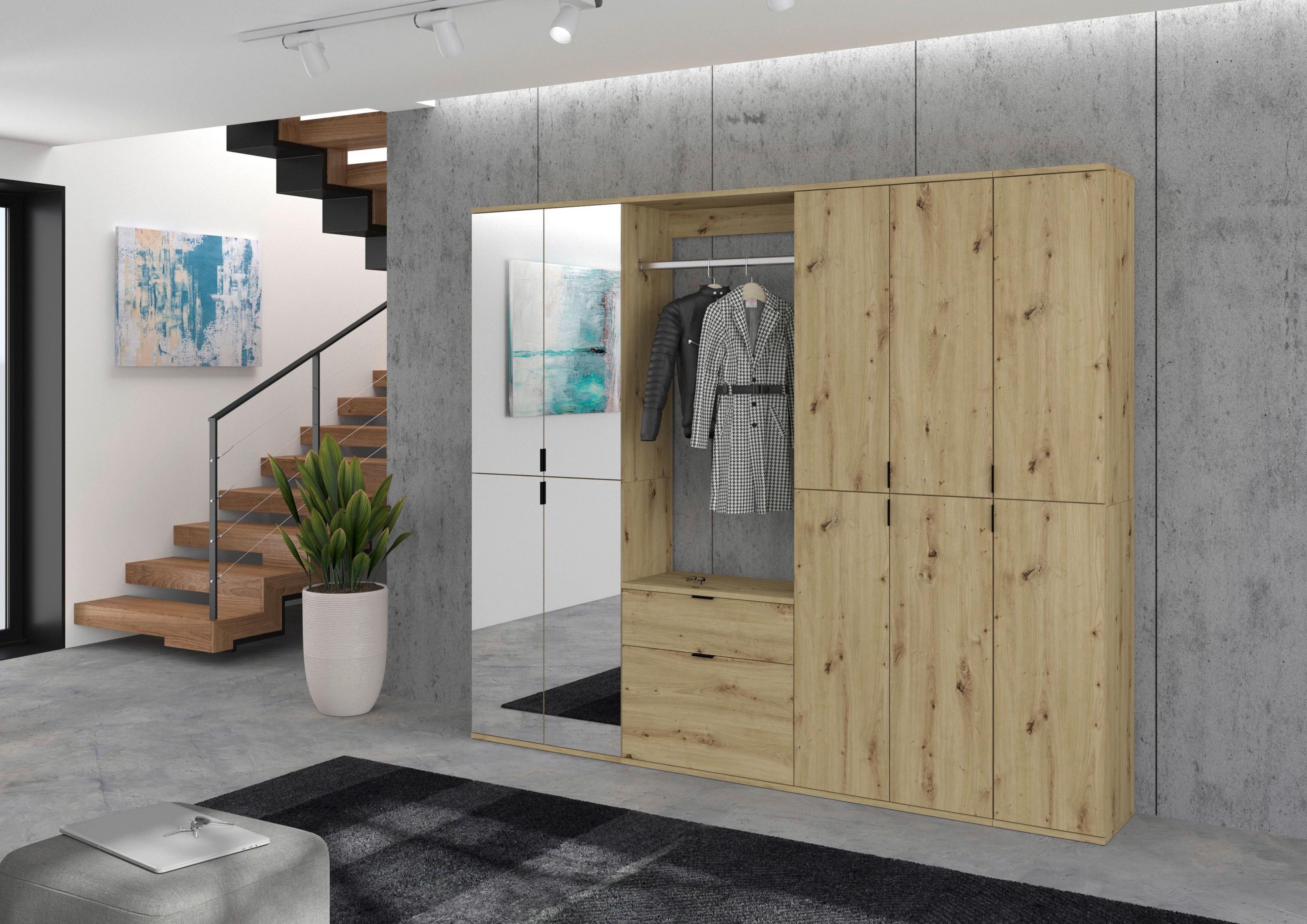 Garderobe Projekt X 4-teilig ca. 213x193 cm Artisan Eiche - KONVENTIONELL, Glas/Holzwerkstoff (213/193/34cm) - MID.YOU