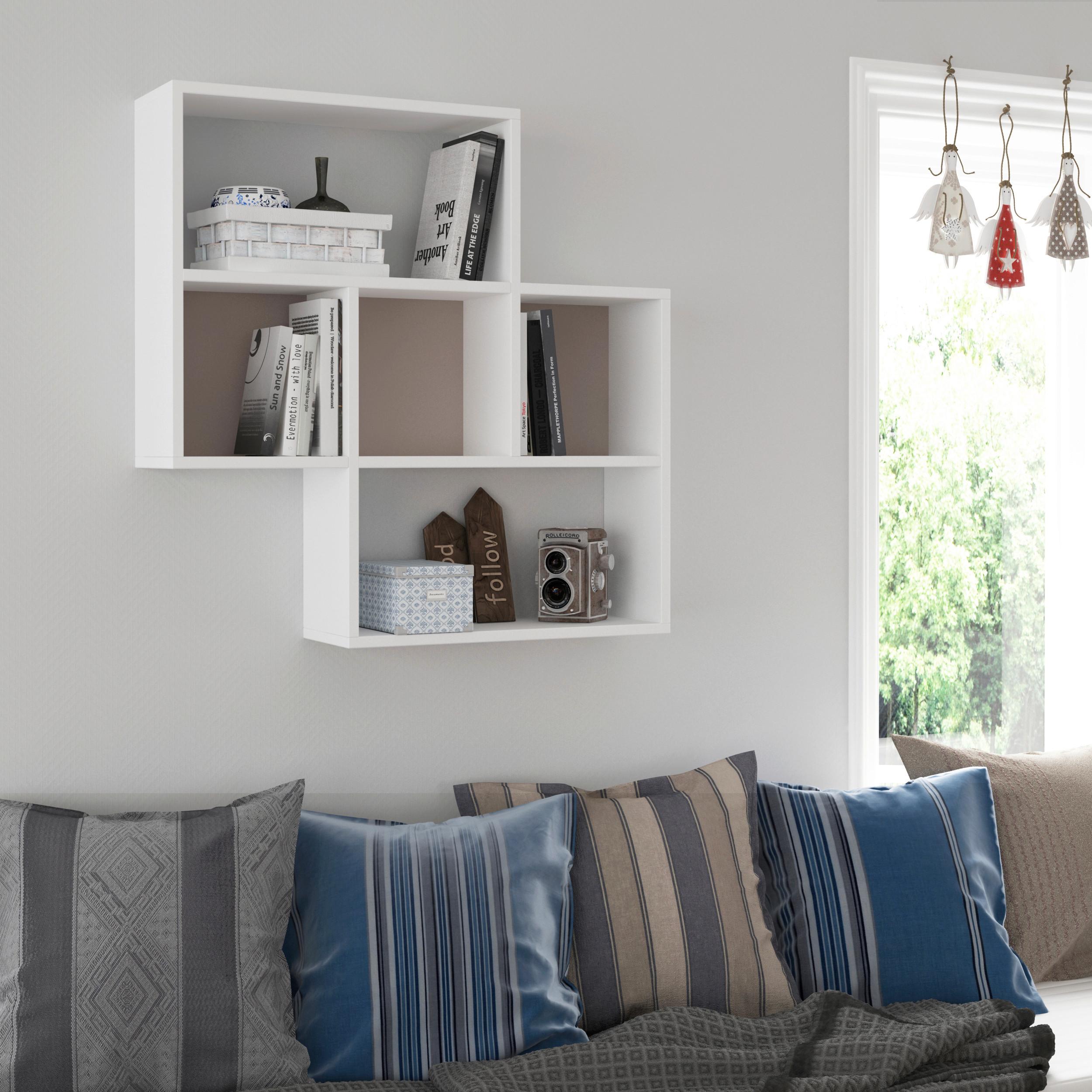 WANDREGAL MAYBE SHELF - Weiss/Mokka, Design, Holzwerkstoff (85/85/20cm) - Livetastic