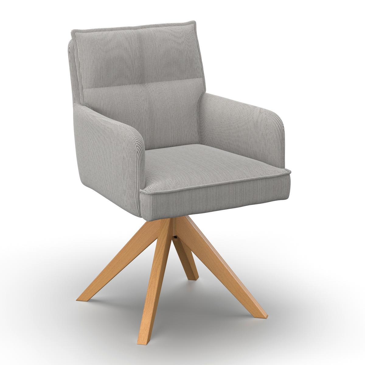 Armlehnstuhl Felina Hellgrau Cord Drehbar Gepolstert - Hellgrau/Naturfarben, MODERN, Holz/Textil (57/94/64cm) - Bessagi Home