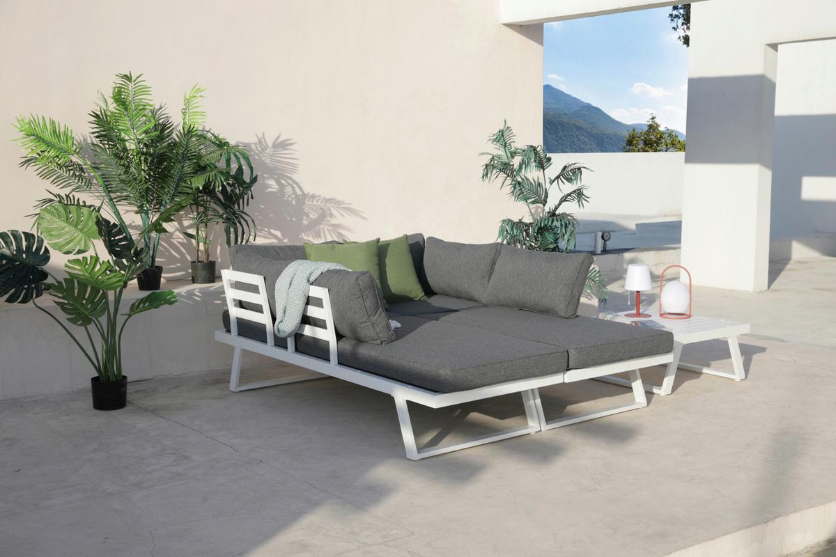 Loungegarnitur Grau/Weiß - Weiß/Grau, Design, Kunststoff/Metall - Gardenson