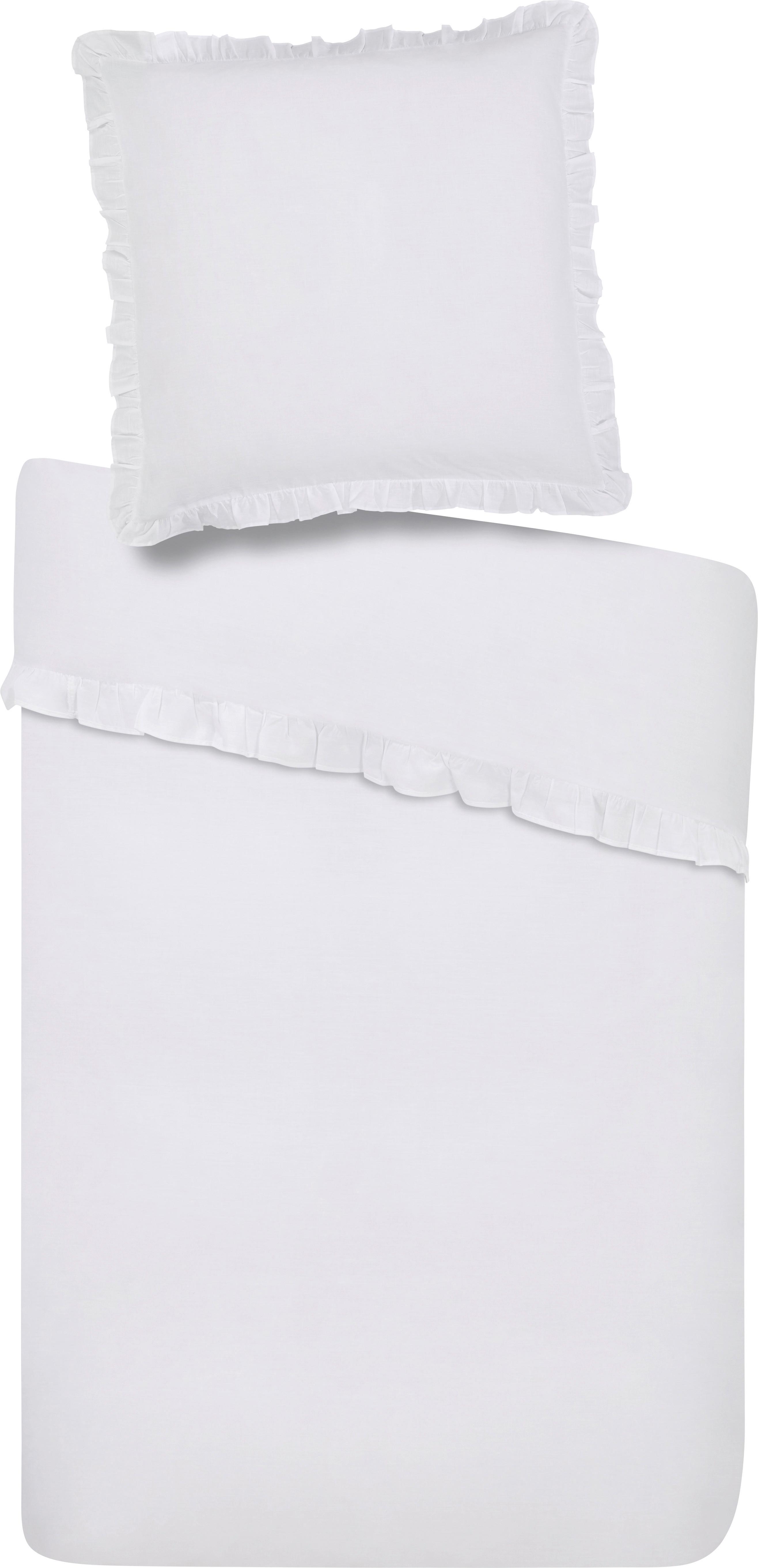 Bettwäsche Rüschen in Weiß ca. 135x200cm - Weiß, ROMANTIK / LANDHAUS, Textil (135/200cm) - Zandiara