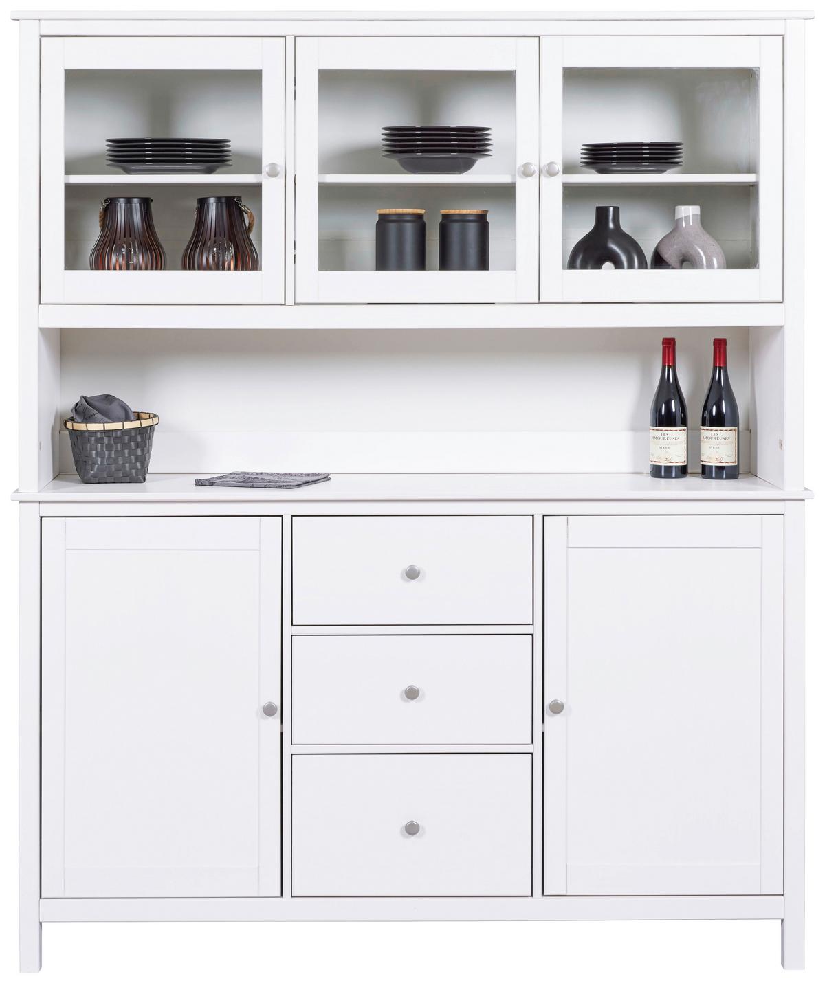 Buffetaufsatz Cilly Home ca. 160 cm Weiß - Silberfarben/Weiß, KONVENTIONELL, Holz/Metall (160cm) - MID.YOU