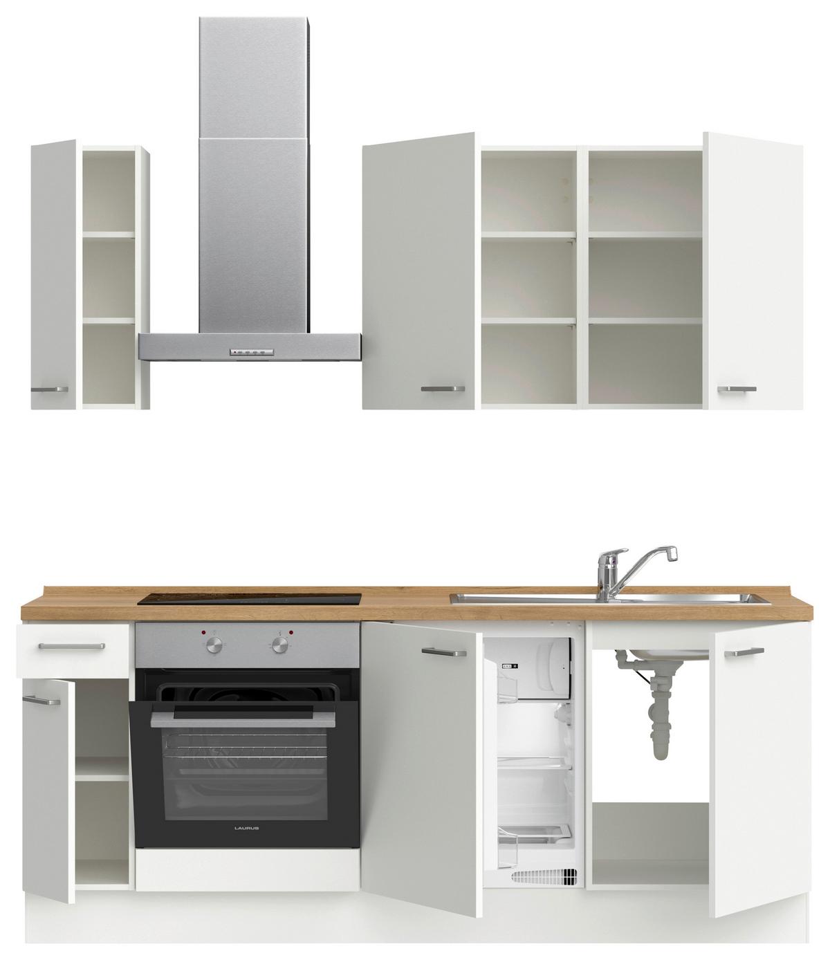 Küchenblock Touch Low m. Geräten Weiß - Edelstahlfarben/Eichefarben, MODERN, Holzwerkstoff/Metall (210cm) - Nobilia