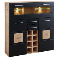 Highboard Sonate Schwarz/Eichefarben - Chromfarben/Eichefarben, KONVENTIONELL, Holzwerkstoff/Metall (120/128/37cm) - Mömax