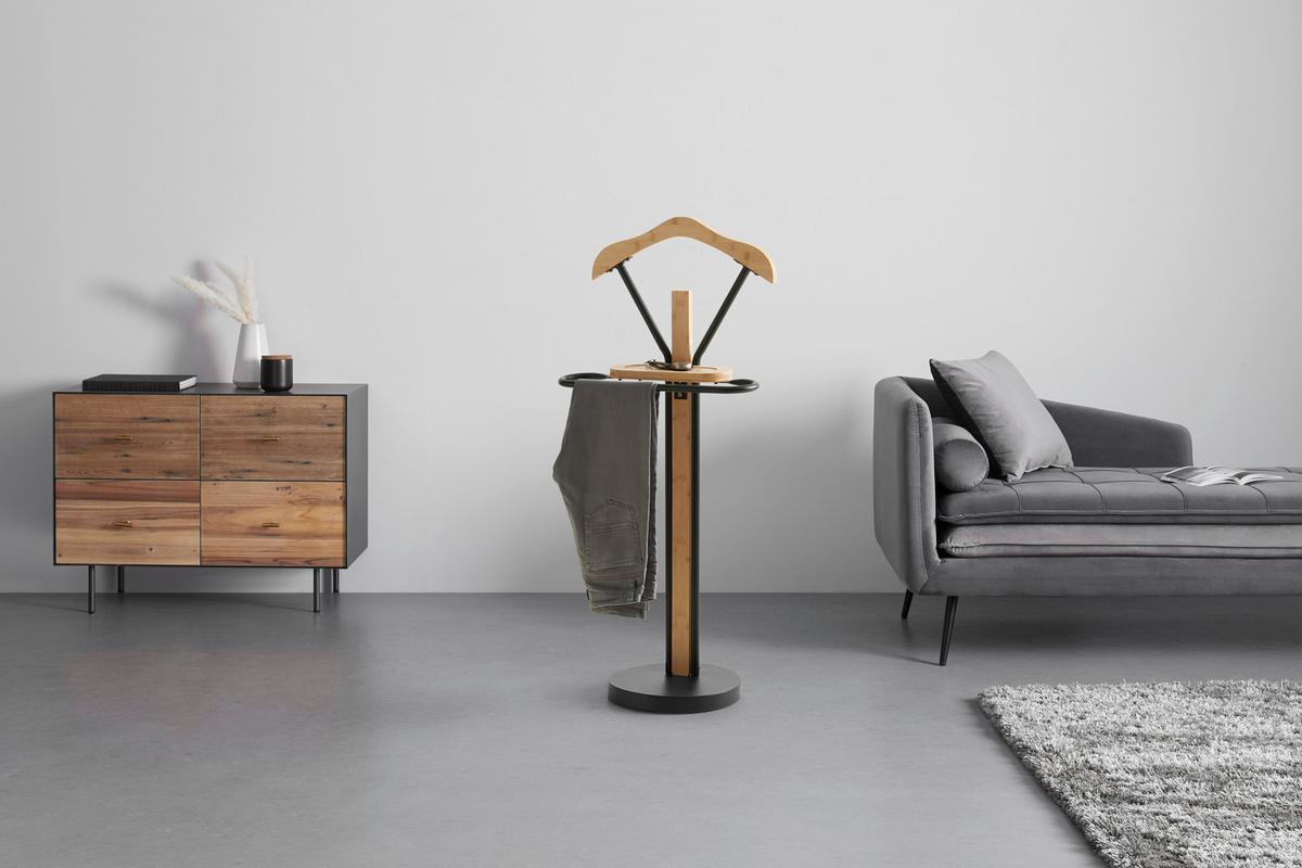 Valet haine ARTURO - culoare natur/negru, Modern, materiale naturale/metal (48/109/29,5cm) - Modern Living