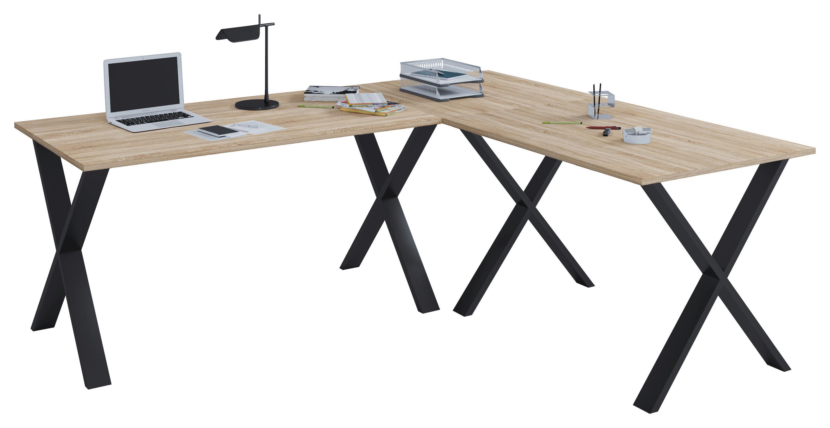 Kotna Pisalna Miza Lona, Hrast, 160x160cm - črna/hrast sonoma, Moderno, kovina/leseni material (160/160/76cm) - MID.YOU